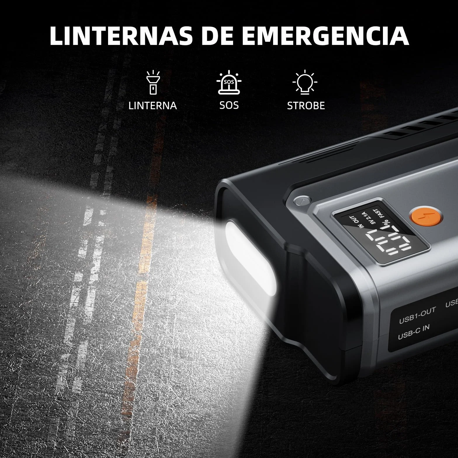 Arrancador de Coche, 6000A Arrancadores de batería de Coche,12V Jump Starter Portátil (para All Gasolina o 10L Diesel) con 18W Carga Rápida, Linterna LED de Emergencia, Cables de Arranque