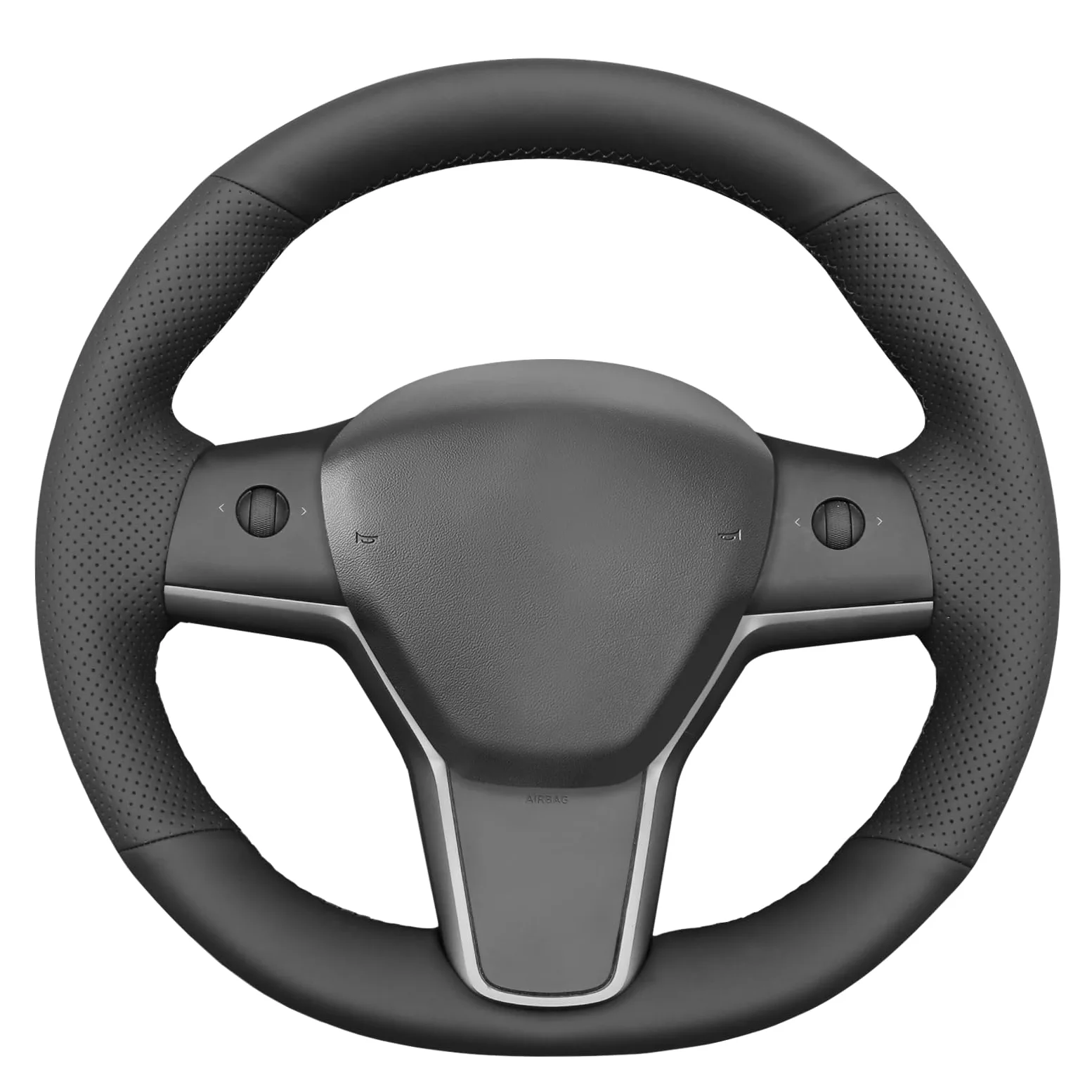 MEWANT Stitch Funda de volante de cuero genuino negro para Model 3 2019-2023 / Model Y 2021-2023 antideslizante