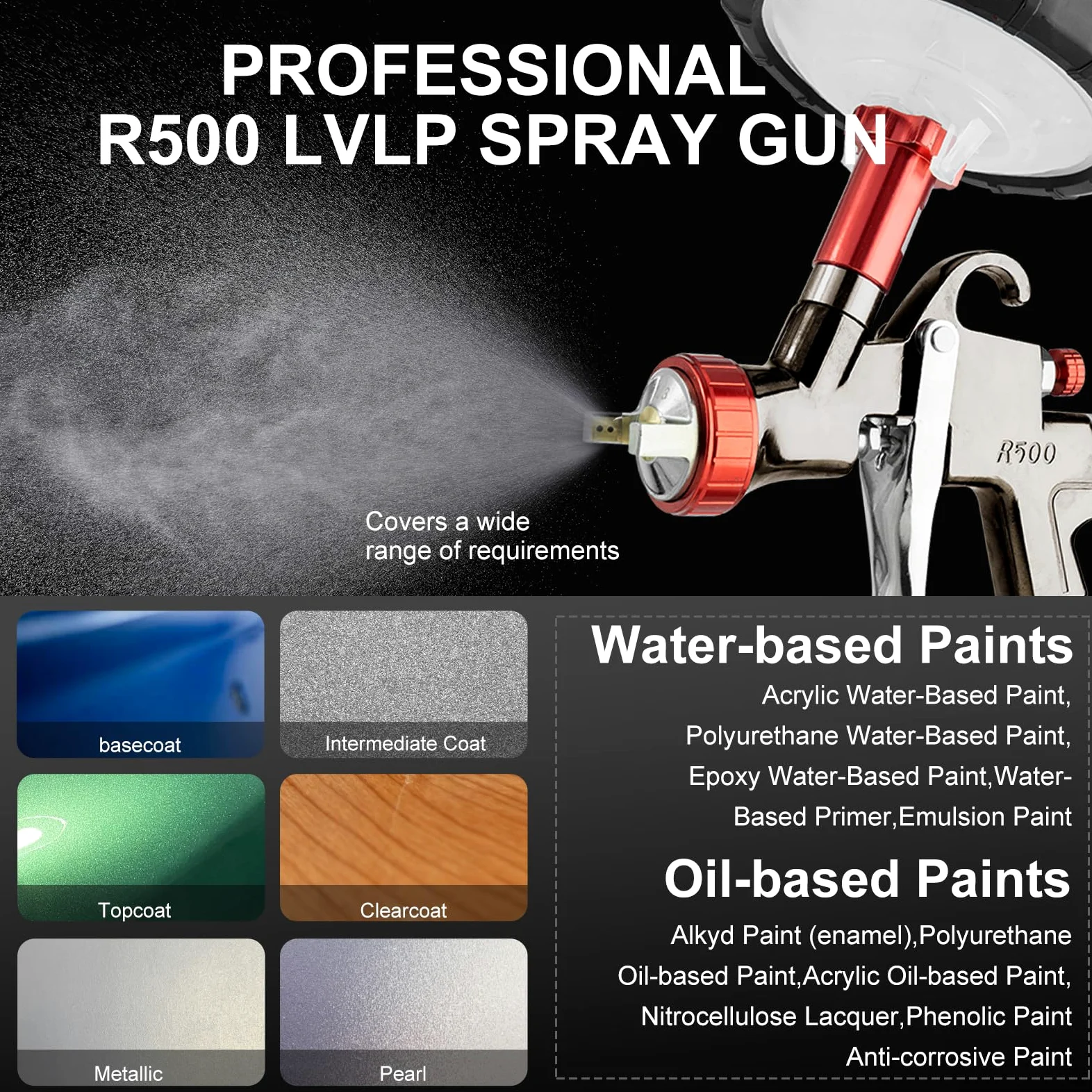 Pistola de pulverización de Aire R500 LVLP con Vasos de Pintura Desechables de 650 ml, boquillas de 1.3/1.5/1.7/2.0 mm, Pistolas de Pintura R500 para automóviles, Barniz y Capa Superior (Vaso de
