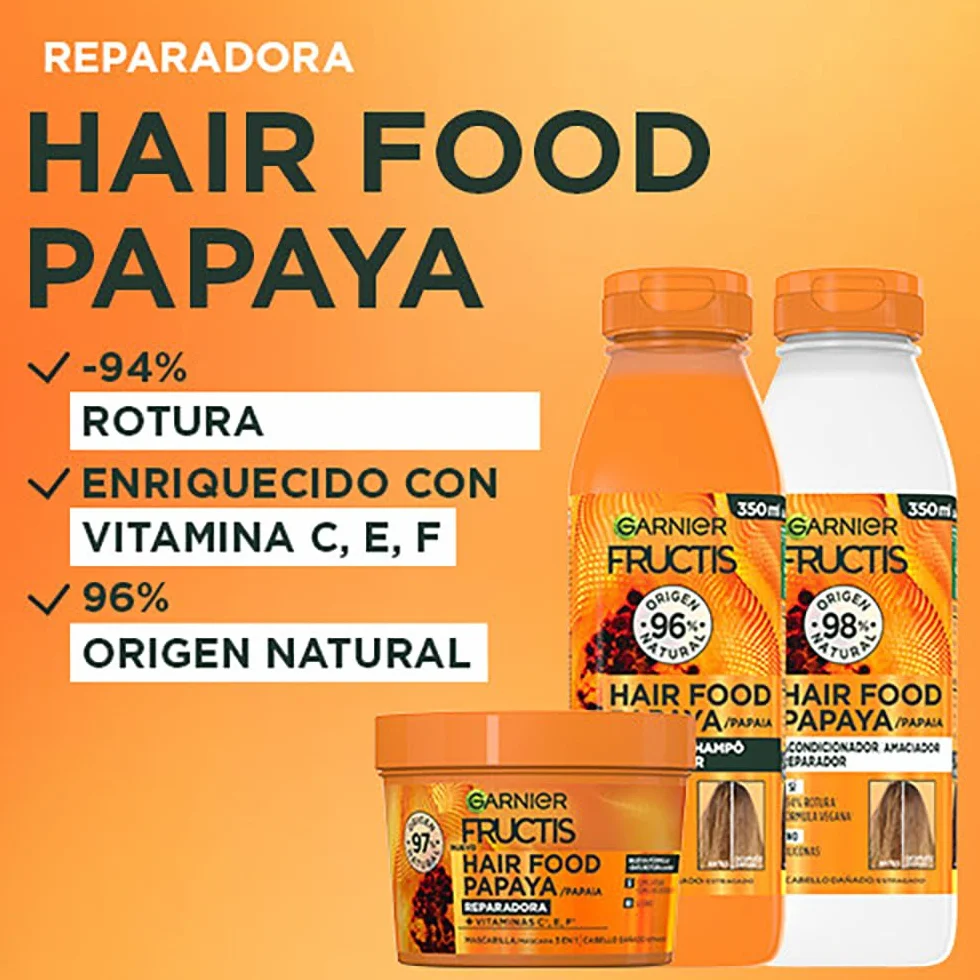 Garnier Fructis Hair Food Papaya Champú Acondicionador Mascarilla Reparación Cabello Dañado 350ml 400ml