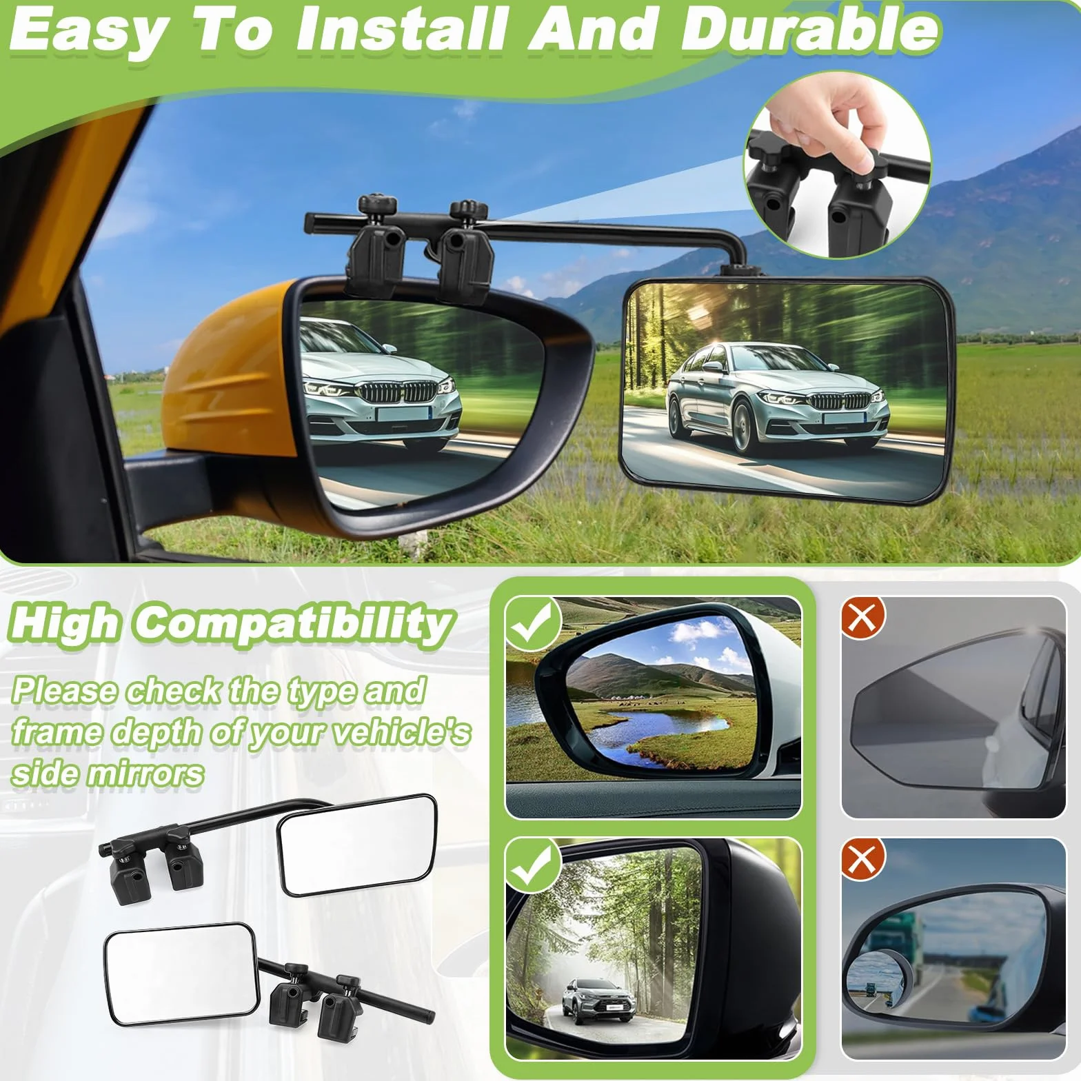2 Piezas Espejos Retrovisores Caravana, Espejo Exteriores Remolque Ajustable Universal, Espejo Extensión Coche, Espejos Camión para Retrovisor, Caravanas, RV, Vehículos, Autocaravanas, Tractor