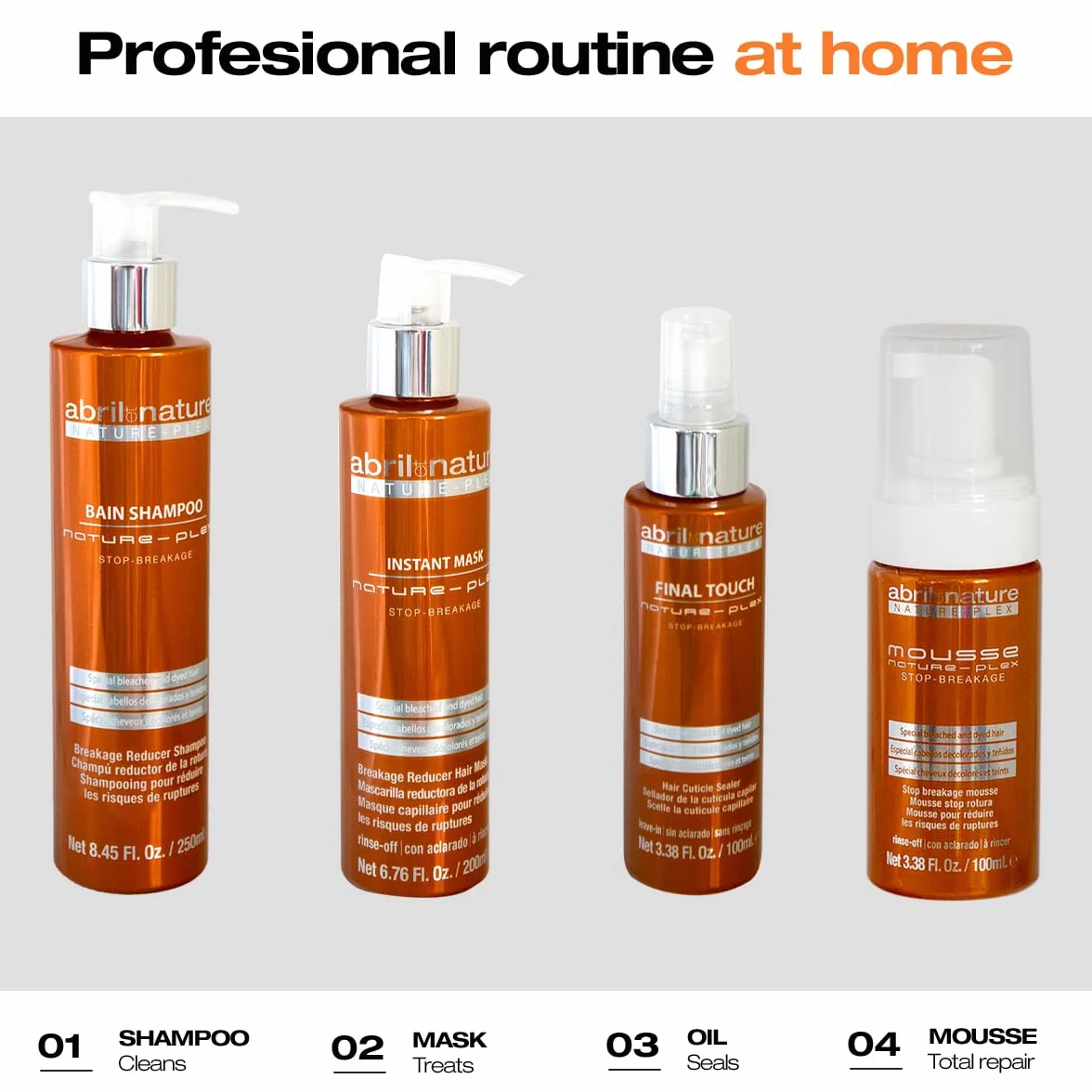 abril et nature Set Cuidado Capilar Reparador Nature Plex STOP Rotura Champú Mascarilla Sérum Cabello Dañado 550 ml