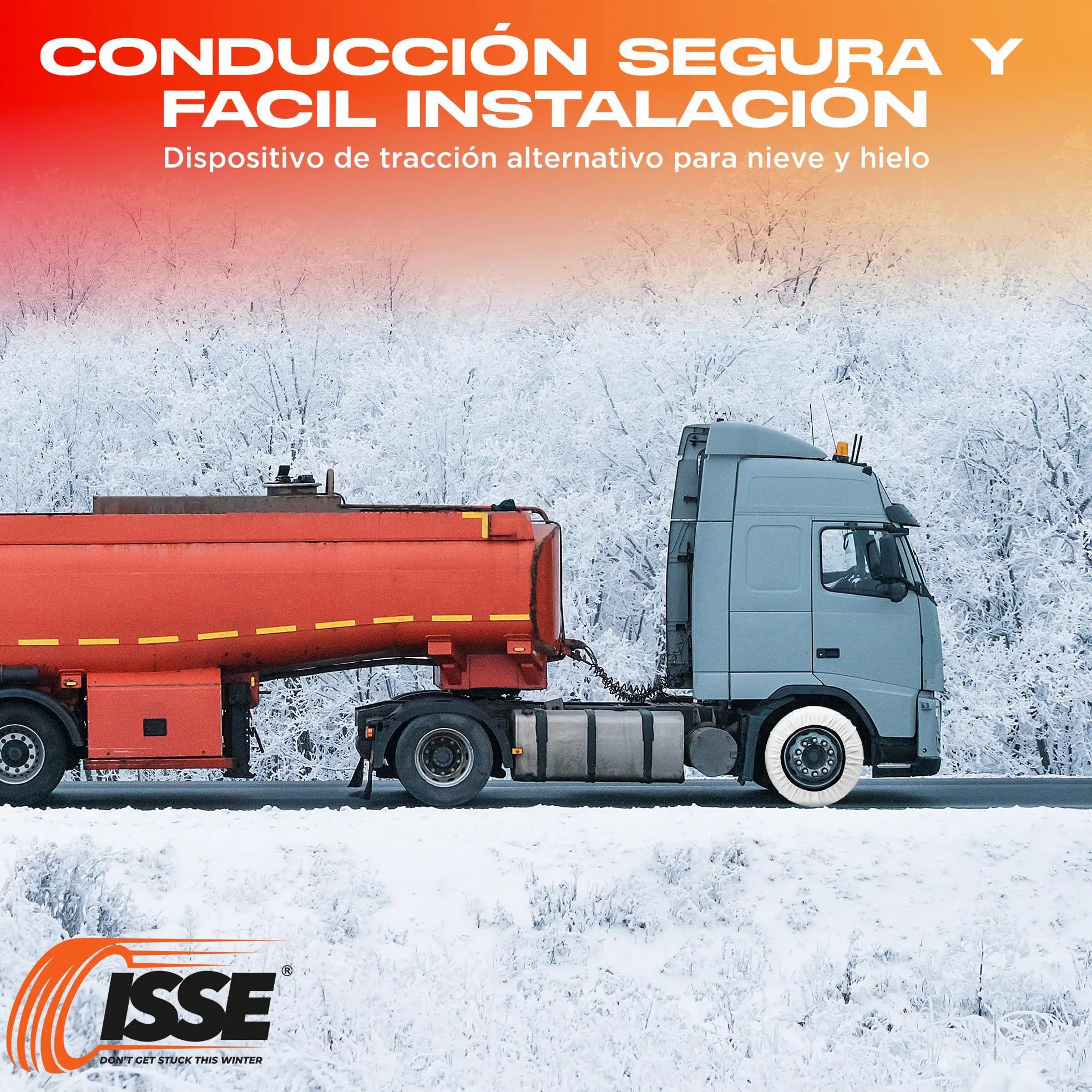 ISSE - Cadenas Camión Nieve |T-110| Homologación EN 16662-1 - Cadenas Nieve Téxtiles Fáciles de Instalar - Cadenas Nieve y Hielo Camión Antideslizantes y Resistentes - Kit de 2 Cadenas + guantes