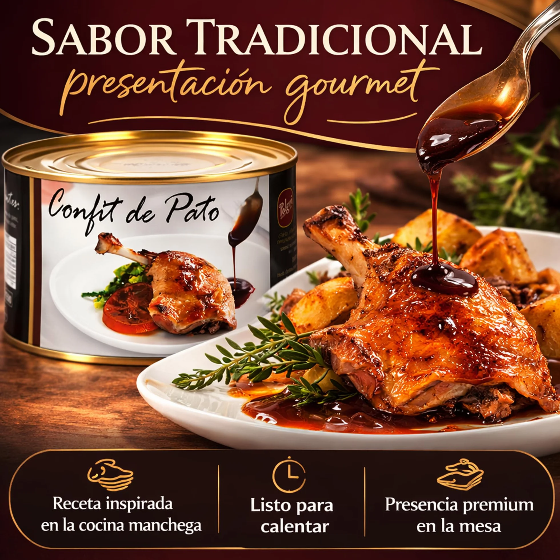 POLGRI Confit de Pato Muslos Confitados Gourmet 1350 g 4/5 Unidades Carne de Caza Premium Receta Manchega