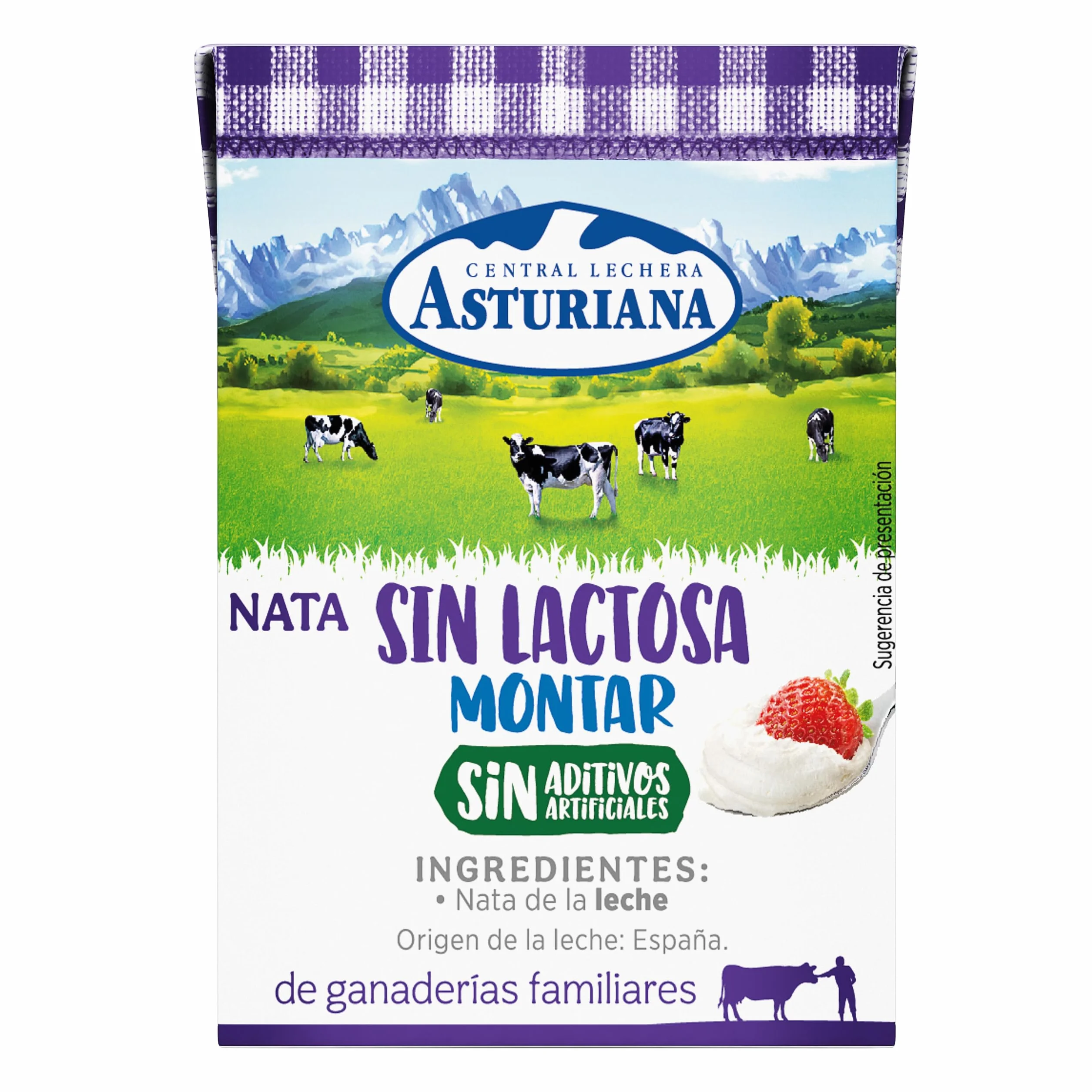 Central Lechera Asturiana Nata para Montar Sin Lactosa 38% MG, Brik 200ml