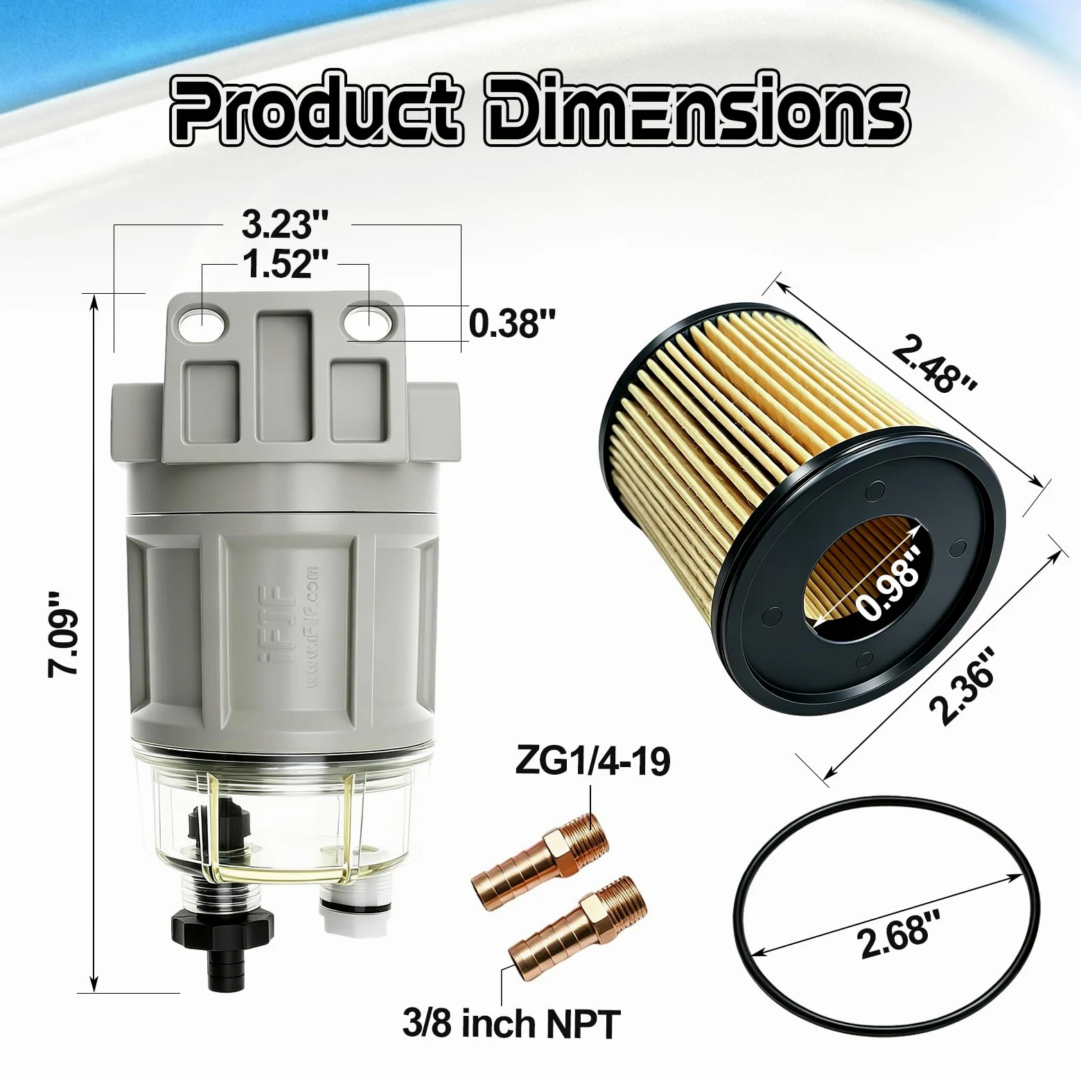 iFJF R12H (R12T Upgrade) Separador de agua combustible marino Combo completo – Sustituye a S3240 120AT NPT ZG1/4-19 filtro giratorio de repuesto automotriz incluye 2 accesorios y 2 enchufes
