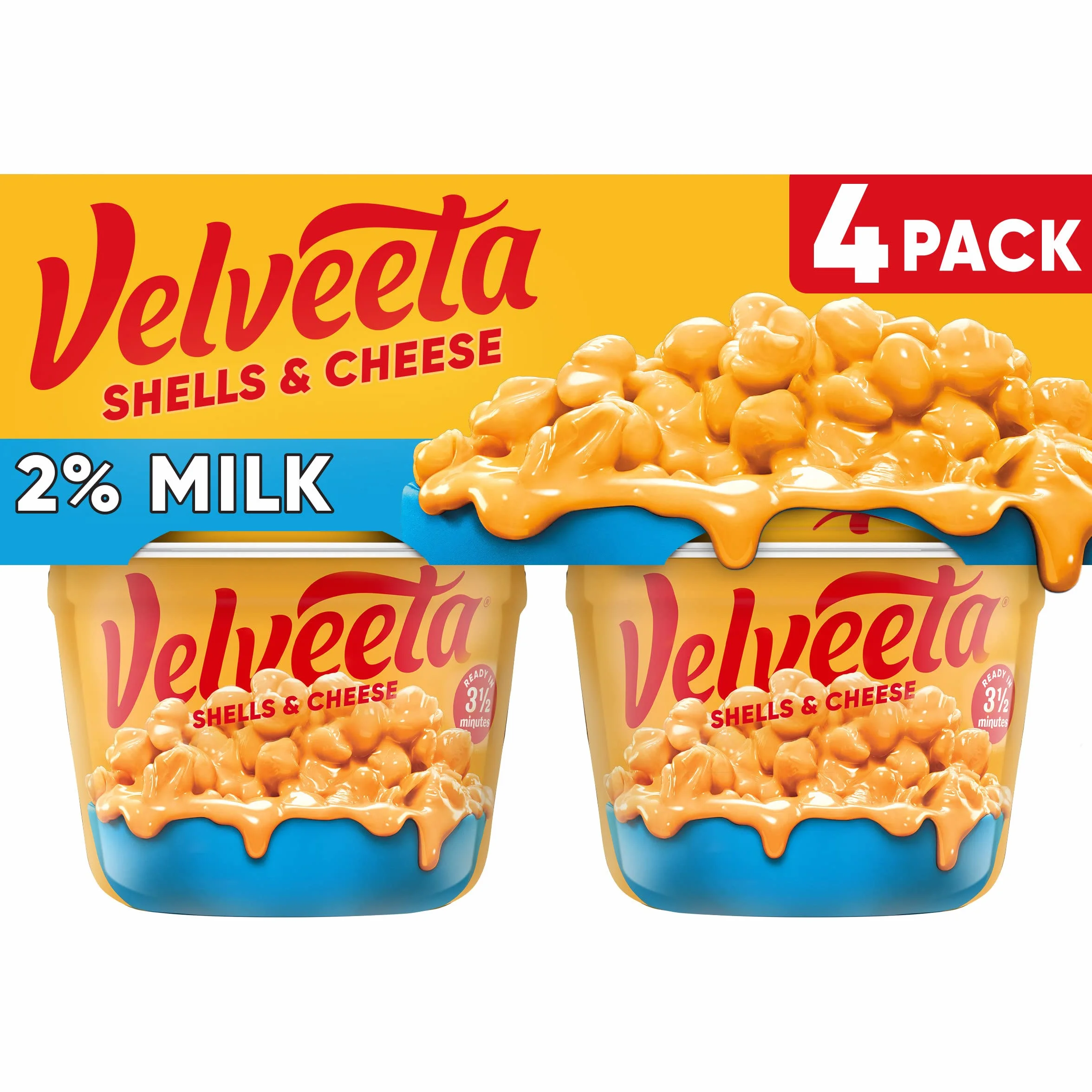 Velveeta Shells & Cheese Macarrones y queso para microondas con 2% de queso de leche paquete de 4