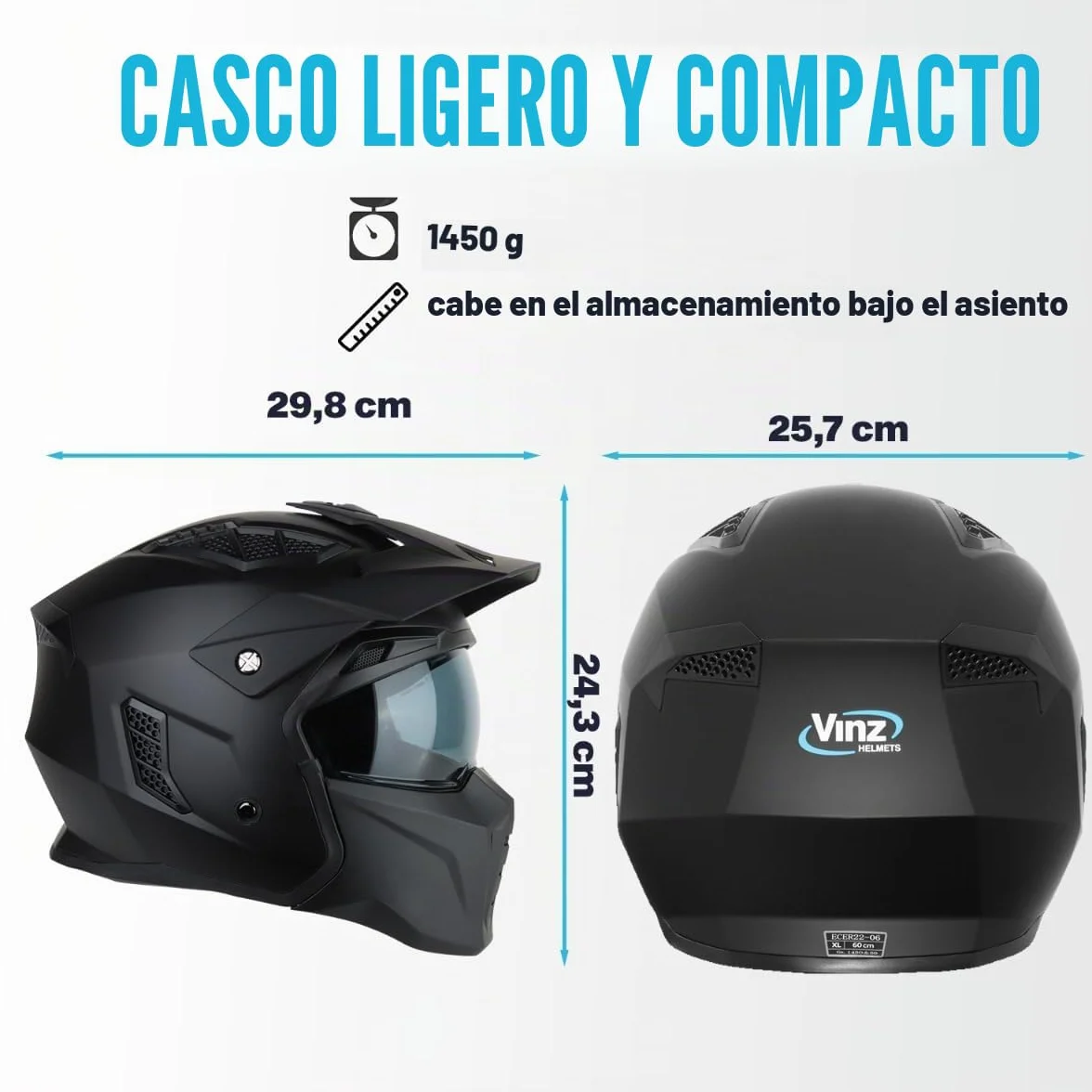 VINZ Kioto Casco Jet con Visera Solar | Casco Streetfighter para Scooter & Moto & Ciclomotor | ECE 22.06 Homologado | En Tamaño XS - XXL | para Hombre y Mujer