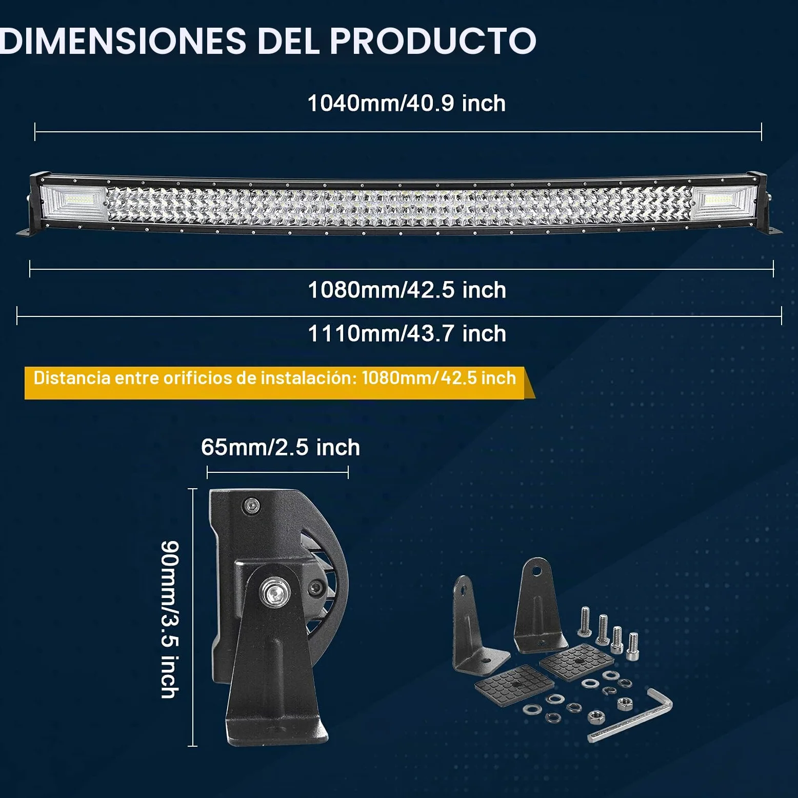 RIGIDON 42 Pulgadas 107cm 540W Curvada Barra de Led 4x4 con 12V Kit de cableado, 2pcs 10cm 18W Focos Led, Largo Alcance Barra Luminosas led para Coche Todoterreno Off Road Camión Tractor SUV | 42 pulgadas 540 W largo alcance Rampa Led, 2 x 4 pulgadas, 18