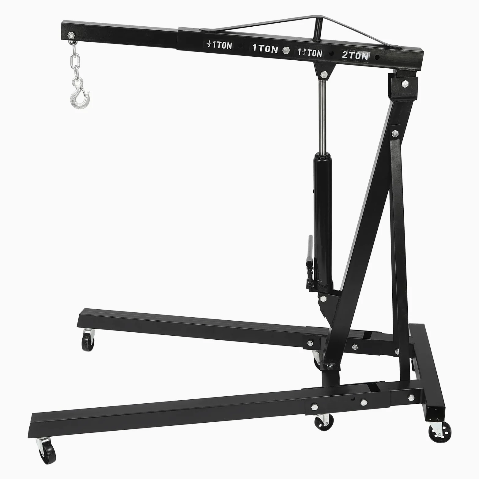 Grúa hidráulica de taller de hasta 2T, plegable, con 6 ruedas, rango de altura de elevación: 0 – 210 cm (negro)