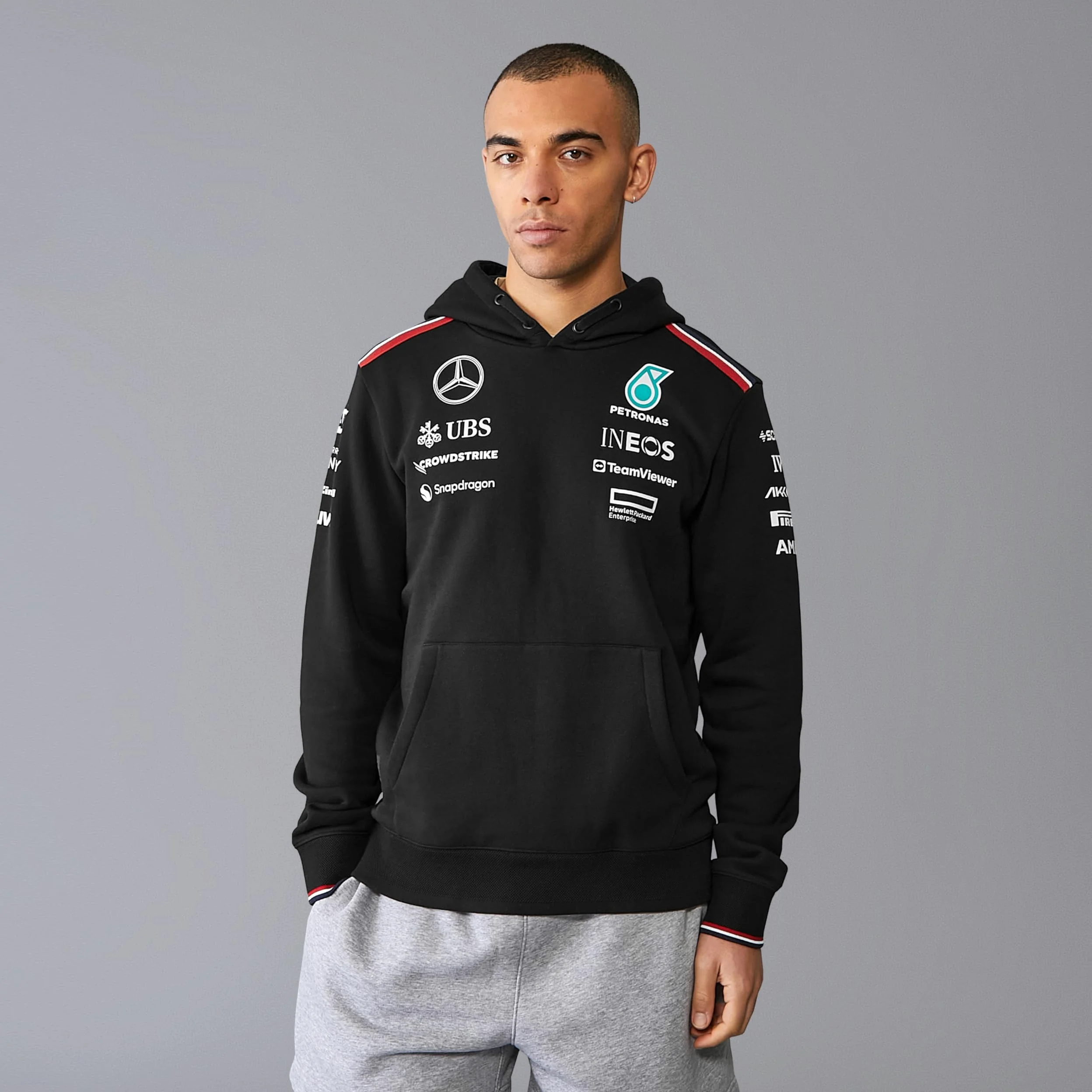 Mercedes AMG Petronas Sudadera con Capucha para Hombre F1 Team 2024 - Negro - Tamaño: XXL