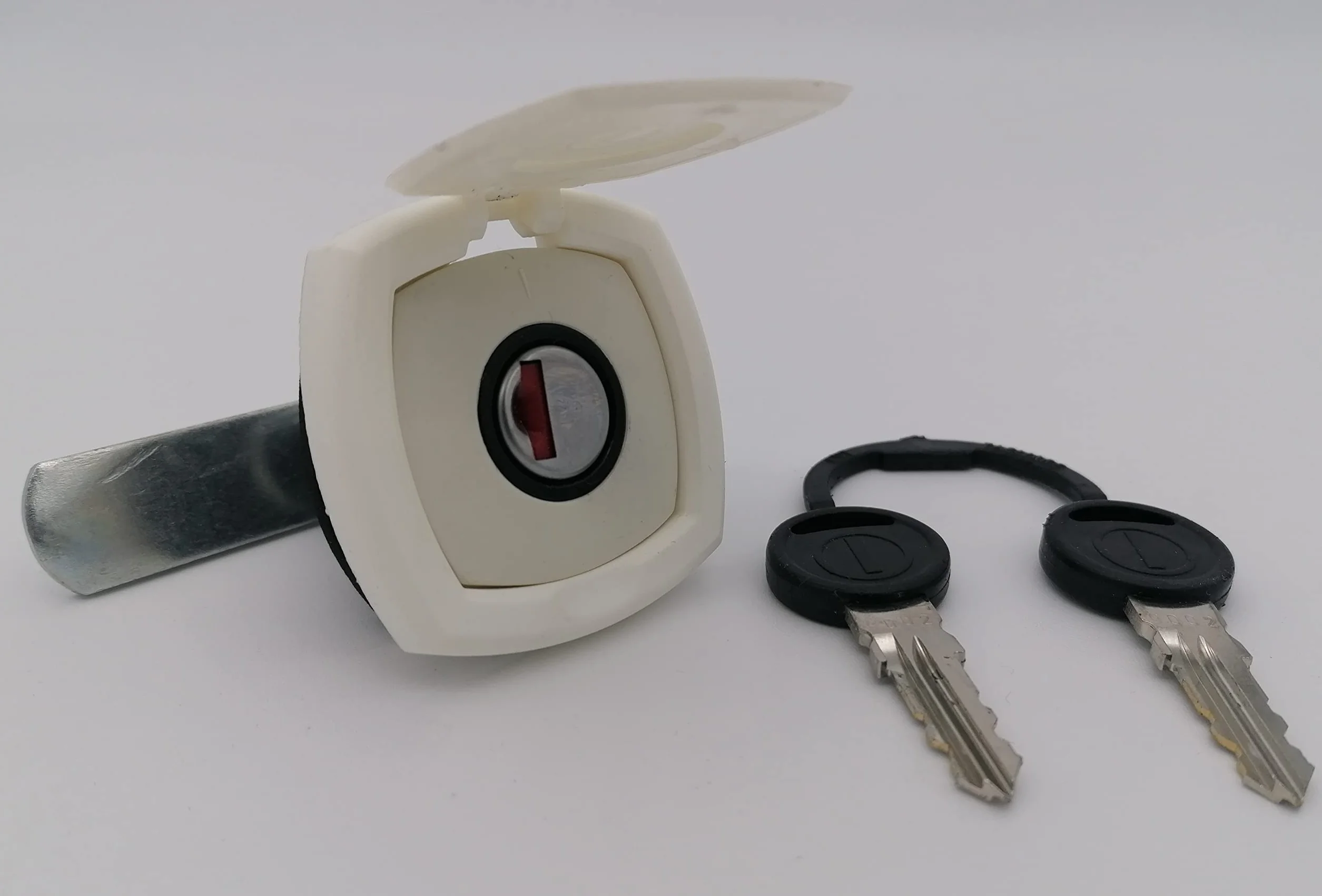 CR-MOESANCO® Cerradura Baúl Caravana con Tapa Protectora Blanca con 2 Llaves Para Maletero Gas Autocaravana