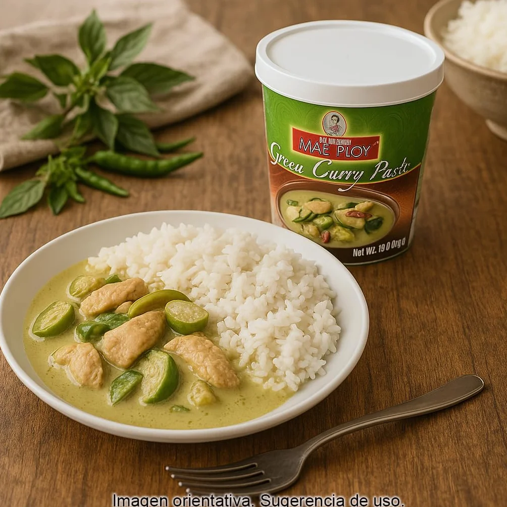 Pasta de Curry Verde Tailandés 400 g, mezcla aromática picante para recetas thai