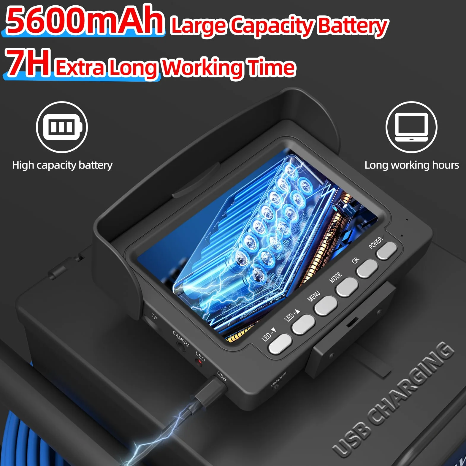 Sanyipace Cámara de Inspección de Tuberías 30M, 17mm Cámara de Alcantarillado con LUZ LED, DVR & Grabador de Audio, Batería de 5600mAh, HD Cámara de Drenaje, Tarjeta de 32 GB incluida