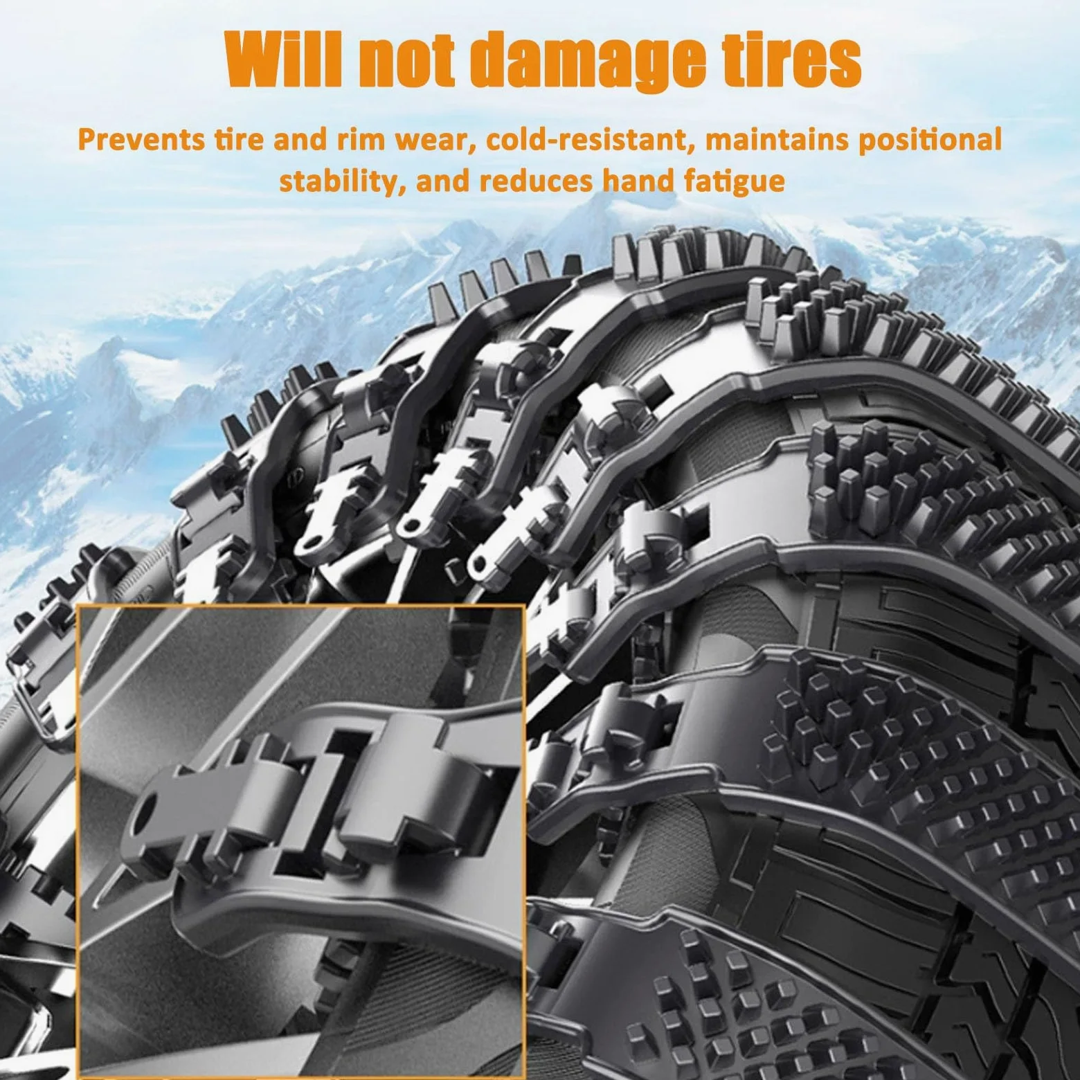 Cadena de Nieve 10 Unidades, Universal Cadena de Nieve para Coche, Cadenas Antideslizantes para Neumáticos de Nieve, Para coches, SUV y camionetas, Ancho 165-275mm(Orange,40PCS)