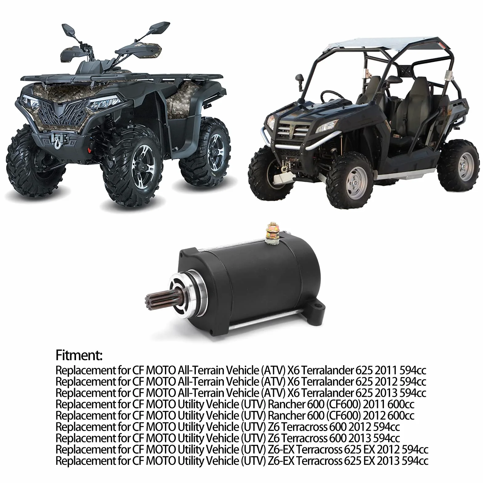 Akozon Motor de arranque, 0600-091100 Reemplazo del motor de arranque de 9 dientes para CF MOTO ATV X6 Terralander 625