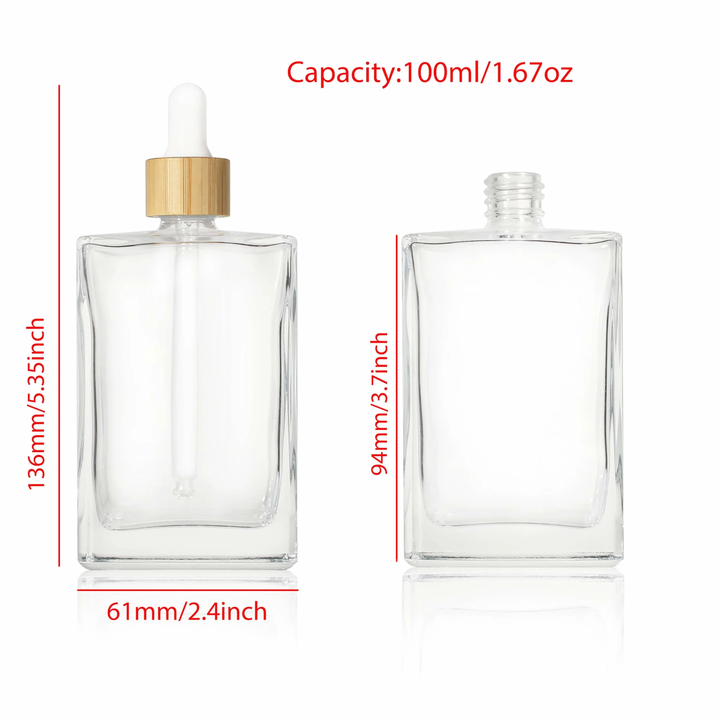 COSIDEA 3 botellas de vidrio plano transparente 100 ml para aceites esenciales de viaje