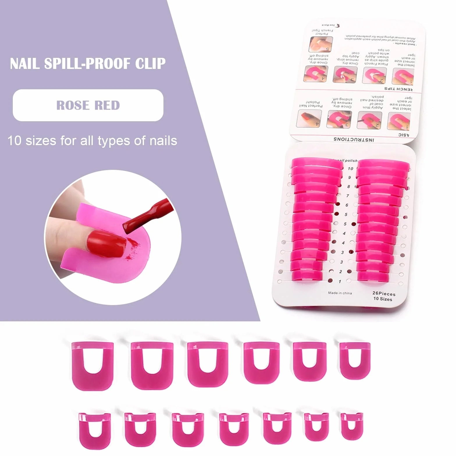 Plantillas para Esmalte de Uñas con Pluma Corrector, Cubierta Protectora Reutilizable 10 Tamaños, Accesorios Nail Art (Rosa)