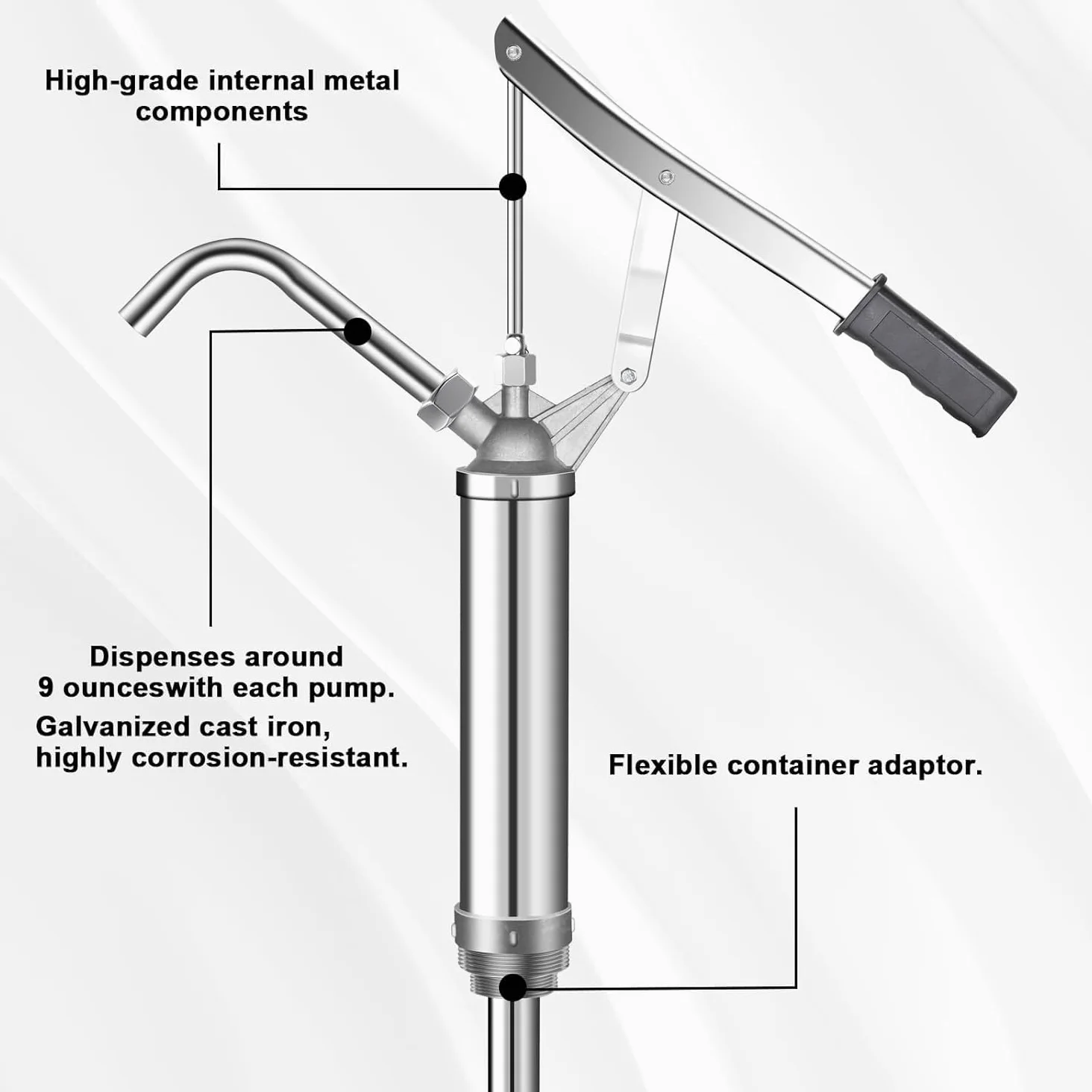 Bomba Manual para bidones de Aceite, Bomba de Palanca para barriles, Tubo de succión telescópico de 450-900 mm, Apta para bidones de Aceite de 50-200 L, Ideal para transferir Aceite de Motor, diésel,