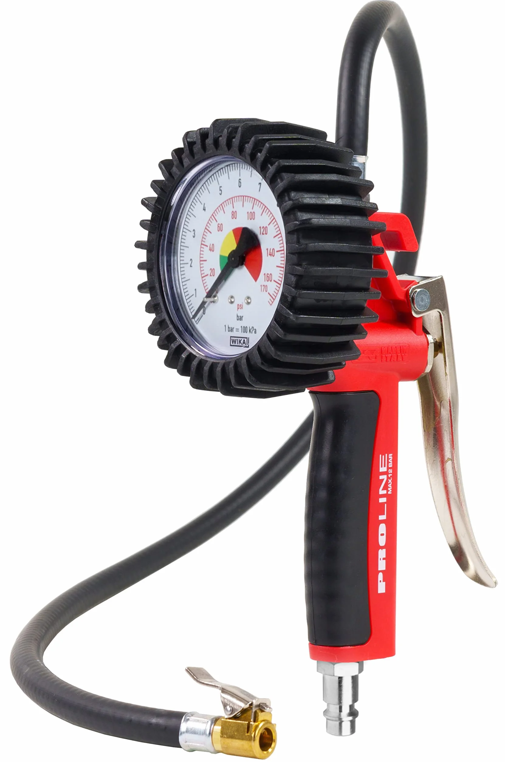 GAV Manometro Presion Neumaticos y Inflador Ruedas Profesional con Medidor WIKA para Compresor de Aire - Coche, Moto, Bicicleta, Camión (80mm Standard BAR PSi)
