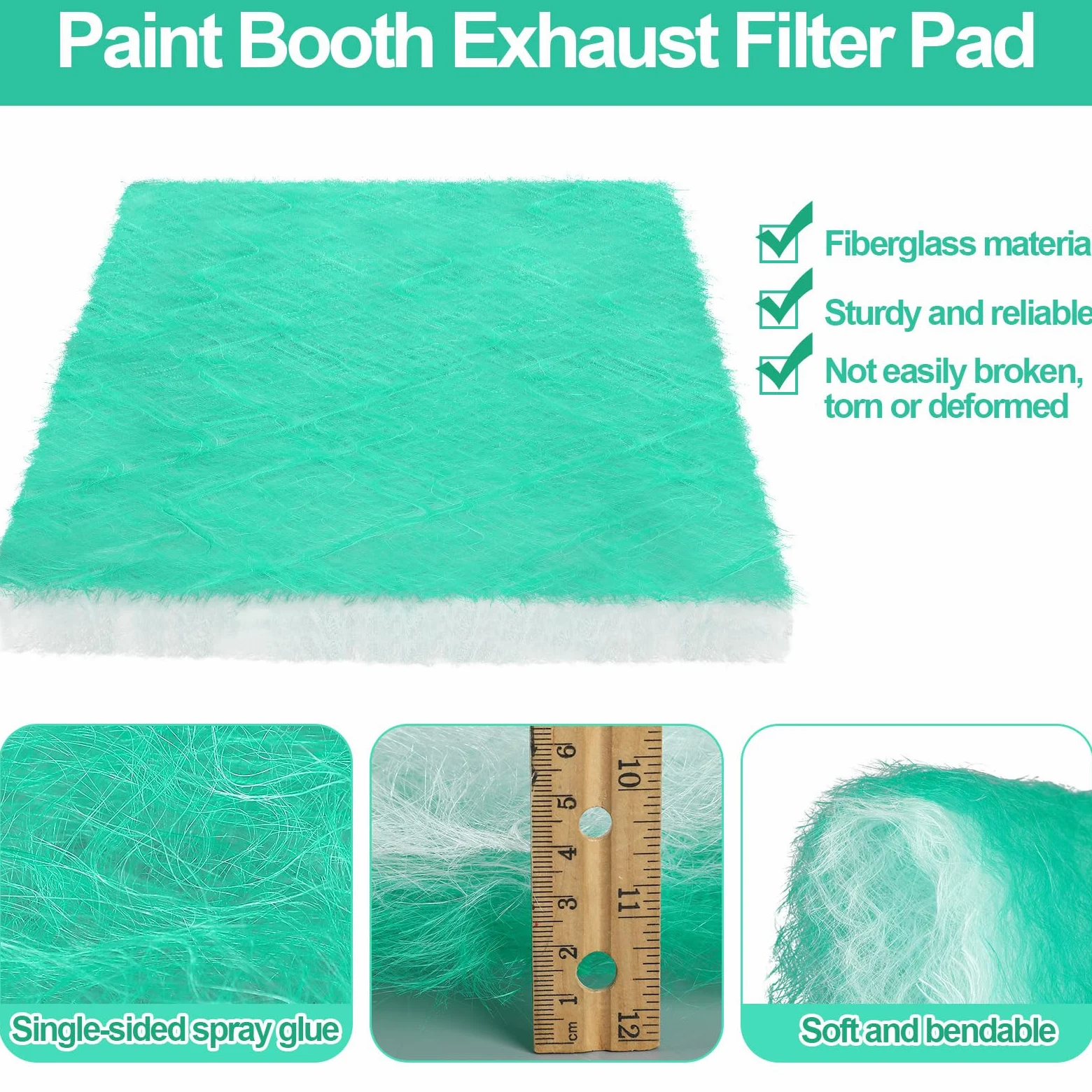 Motipuns Paquete de 50 filtros de escape para cabina de pintura, filtros de cabina de pintura en aerosol de fibra de vidrio, filtro de cabina de pulverización de aerógrafo resistente para cabina de