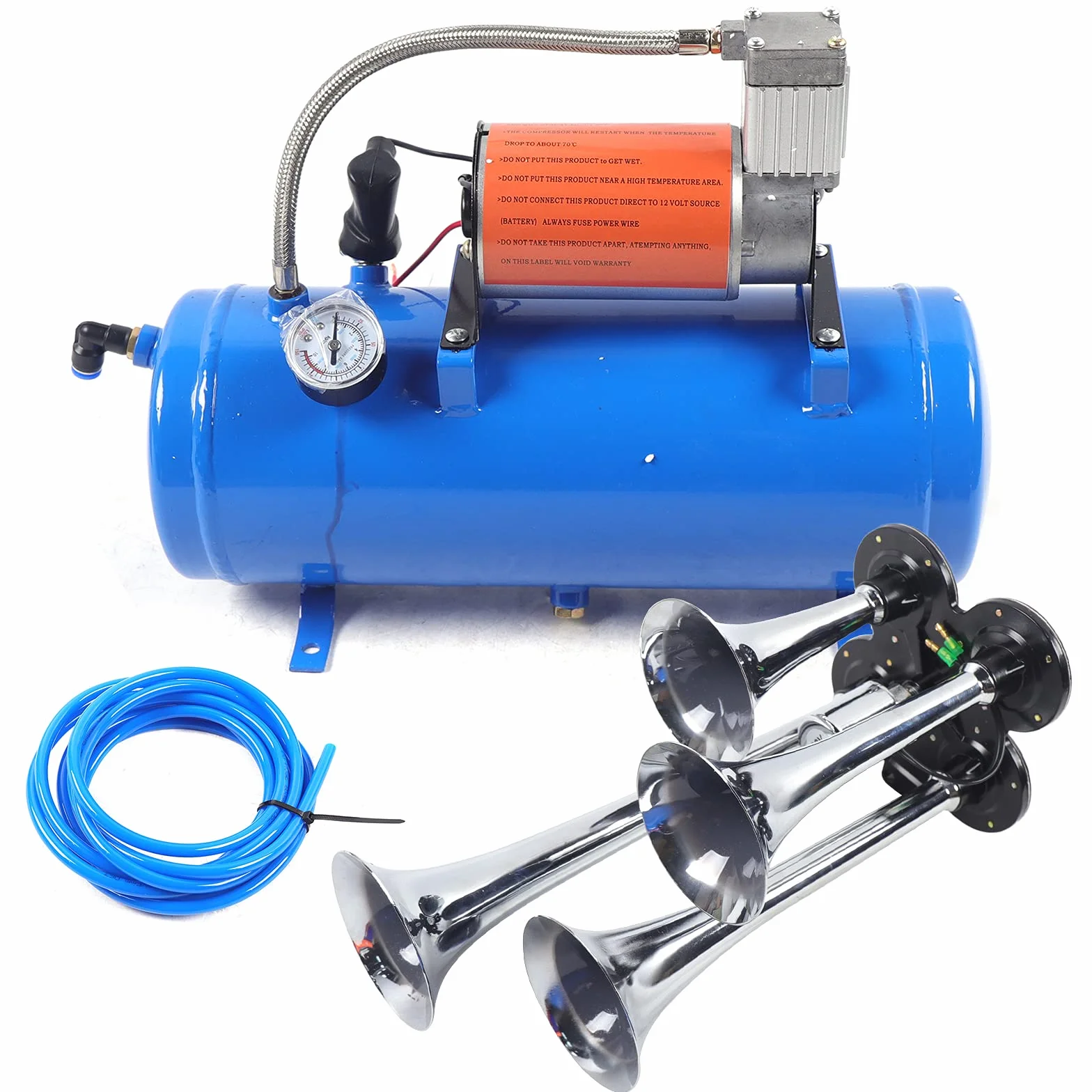 Horn Air Horn Kit 12V 4 Trompeta Portátil Air Compresor de Aire Tren 150dB con 6L para Coches Camiones Barcos Motocicletas