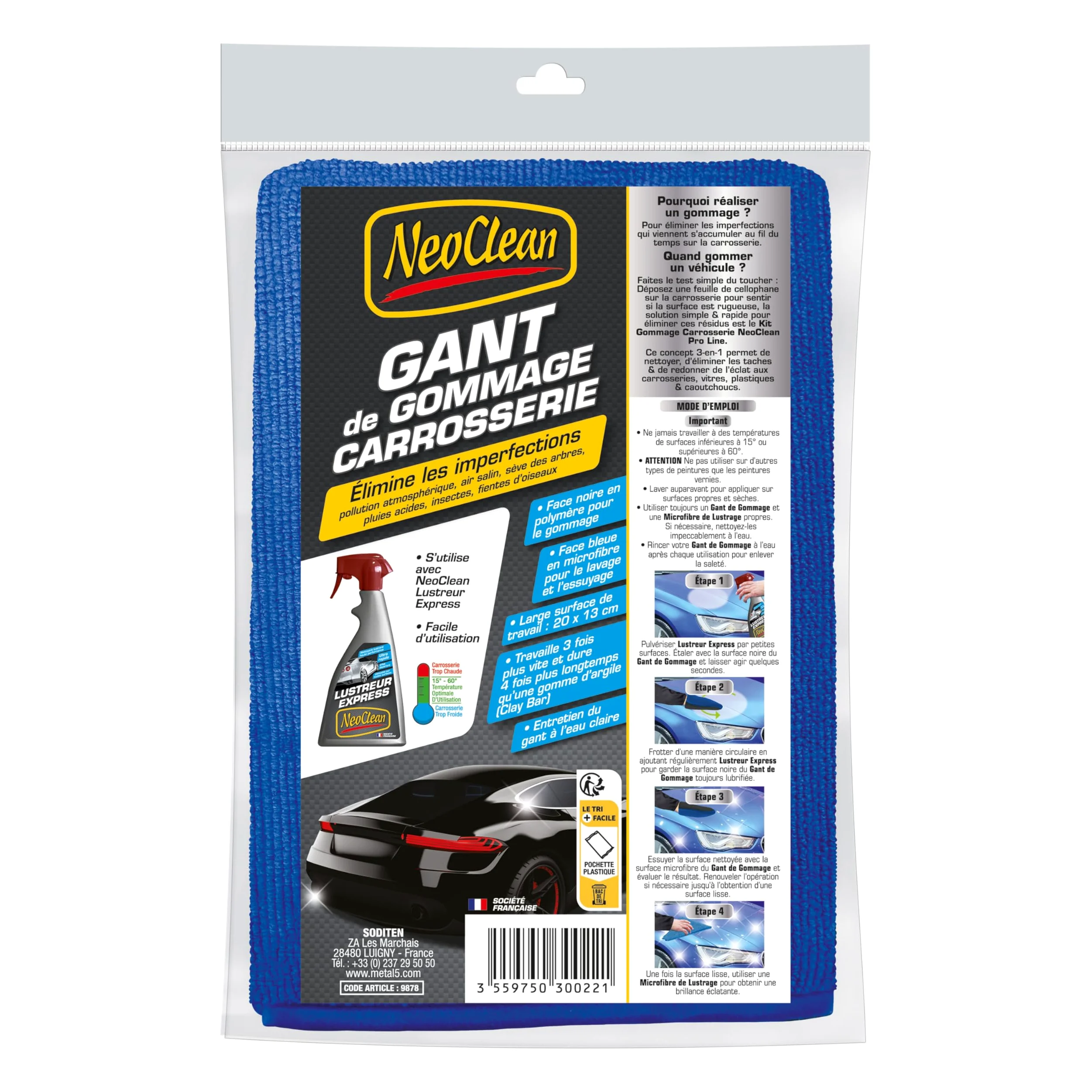 NeoClean - Guante de exfoliación para el cuerpo (20 x 13 cm), elimina las imperfecciones, la suciedad y los insectos, doble cara con microfibra y borrador, fácil de usar con alisador expreso