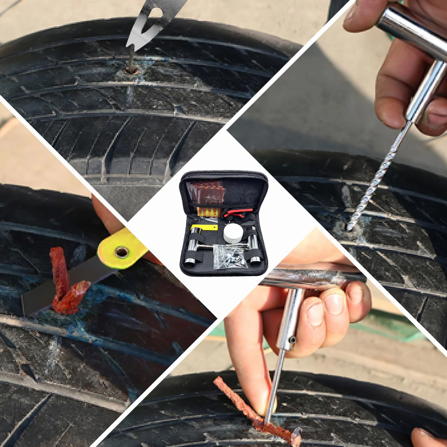 kit profesional de reparación de pinchazos 45 pcs para coche, moto y todoterreno, neumático antipinchazos, mechas y clavos, para emergencias en carretera y montaña