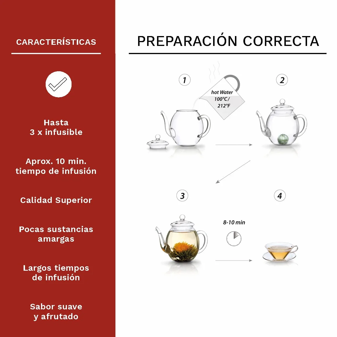Creano Té Blanco Caja de Madera Corazón 6 uds Rosa de Té Regalo Romántico