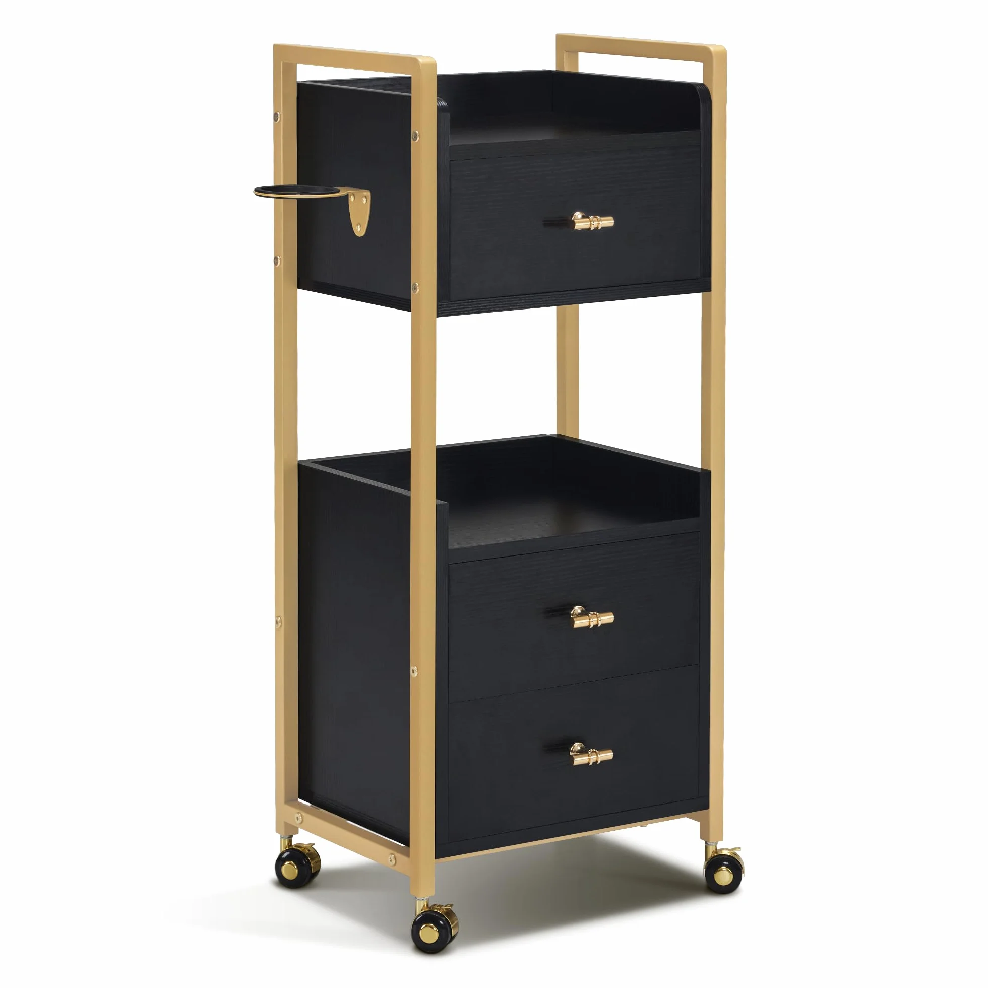 MCombo Carro de Peluquería con Ruedas y 3 Cajones Negro y Dorado 30x40x95cm