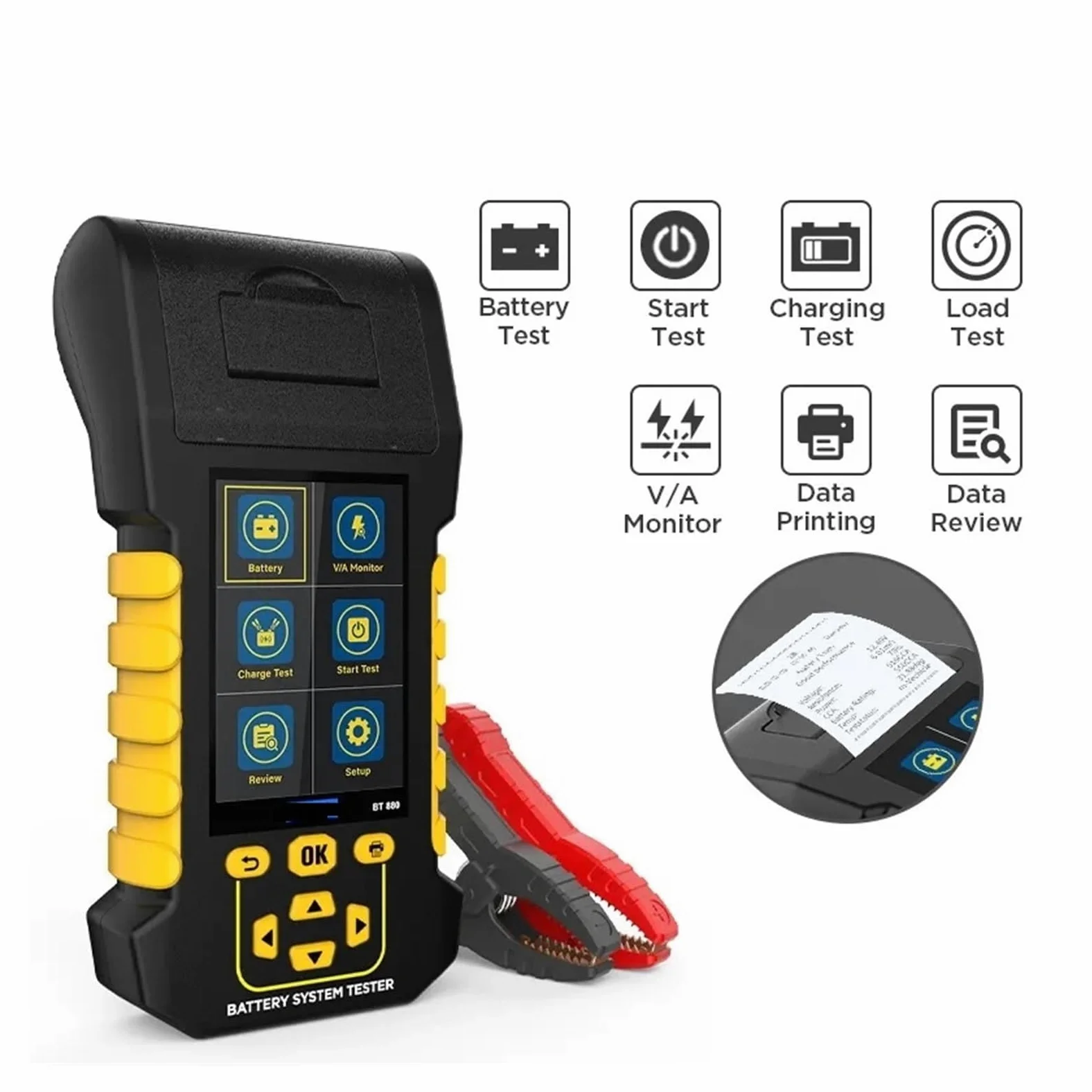 Comprobador de Batería, Probador de batería BT880 con Impresora Analizador de batería Probador Capacidad de la batería del automóvil Probador de Carga de Carga máxima