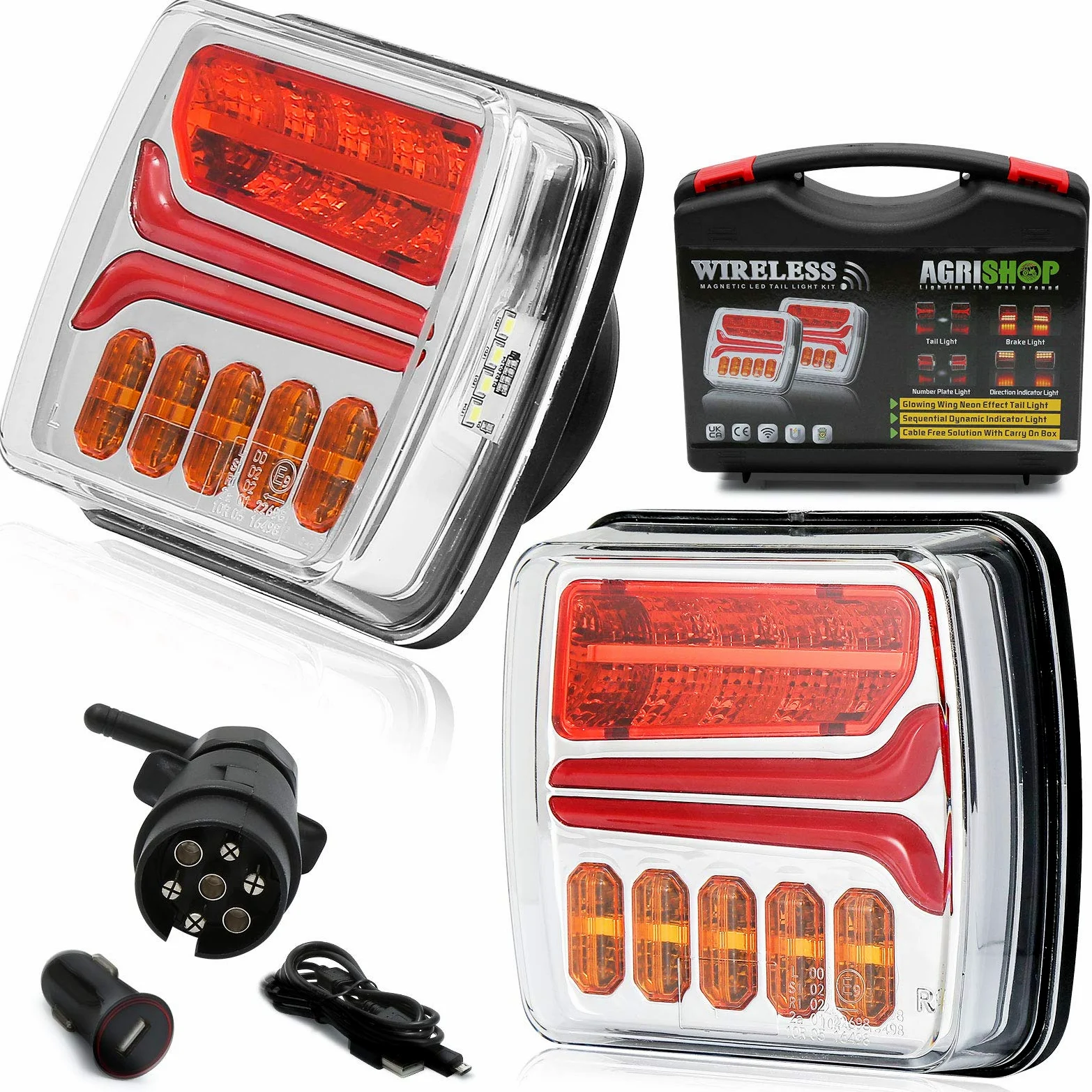 Kit12V Magnético Inalámbrico Luces Traseras Para Remolque Coches Led, 2Pcs Inalámbricas Pilotos Luces Traseras Remolque, Magnéticas Inalámbricas Camión Indicadora Dinámica Impermeable E-mark