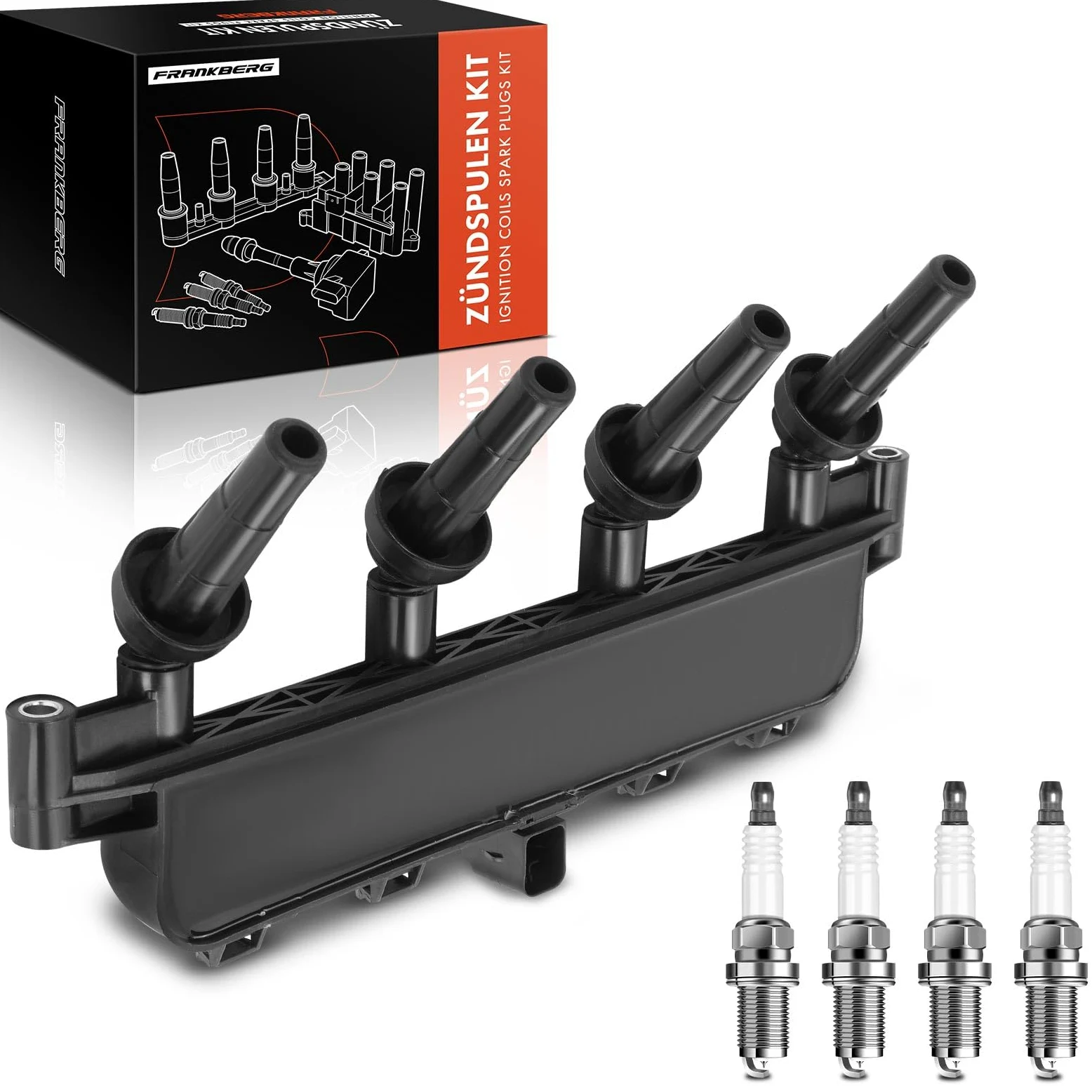 Frankberg 1 bobina de encendido + 4 bujías 597072 | Compatible con: 106 II 1, Xsara N1, Caja de socio 5, 306 7B N3 N5, Xsara Picasso N68, 307 Descanso 3E, Berlingo MF
