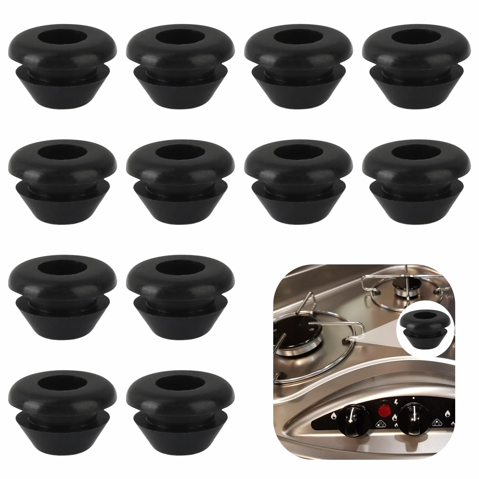 12 Piezas de Conductos de Goma, Gomas de Soporte para Hornillos Pies de Goma Pasacables de Goma de Protección para Hornillos de Autocaravanas Compatibles con Barras de 5 mm de Dometic Thetford