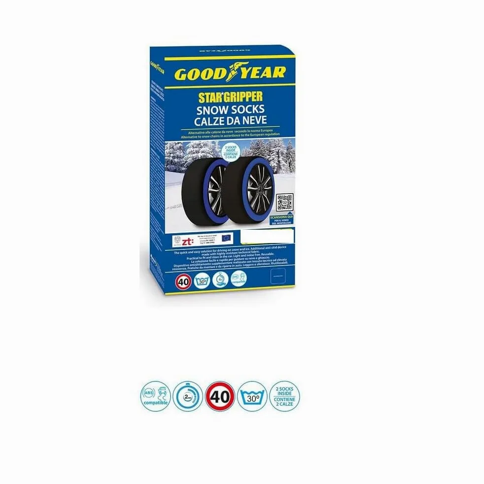 Calcetines DE Nieve Talla XL Calcetines DE Hielo para NEUMÁTICOS 225/55-19 (77964) Juego DE 2 Piezas HOMOLOGADO Goodyear para Coches MONTADOS sobre Ruedas MOTRICES Serie Star Gripper Plus