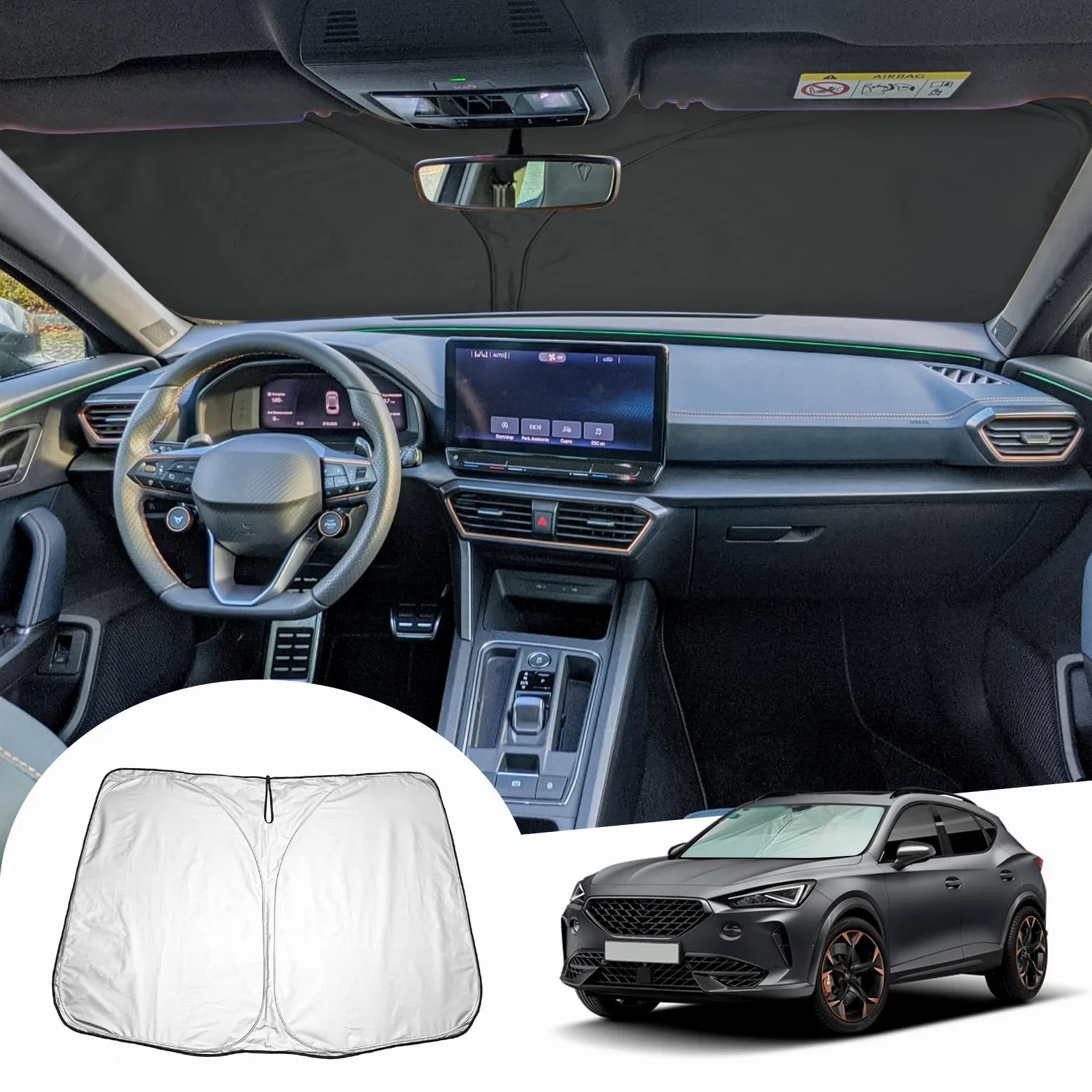 GAFAT Parasol Parabrisas Interior Compatible con Cupra Formentor/Seat Leon MK4 2021-2027, Protector Solar UV UPF 50+
