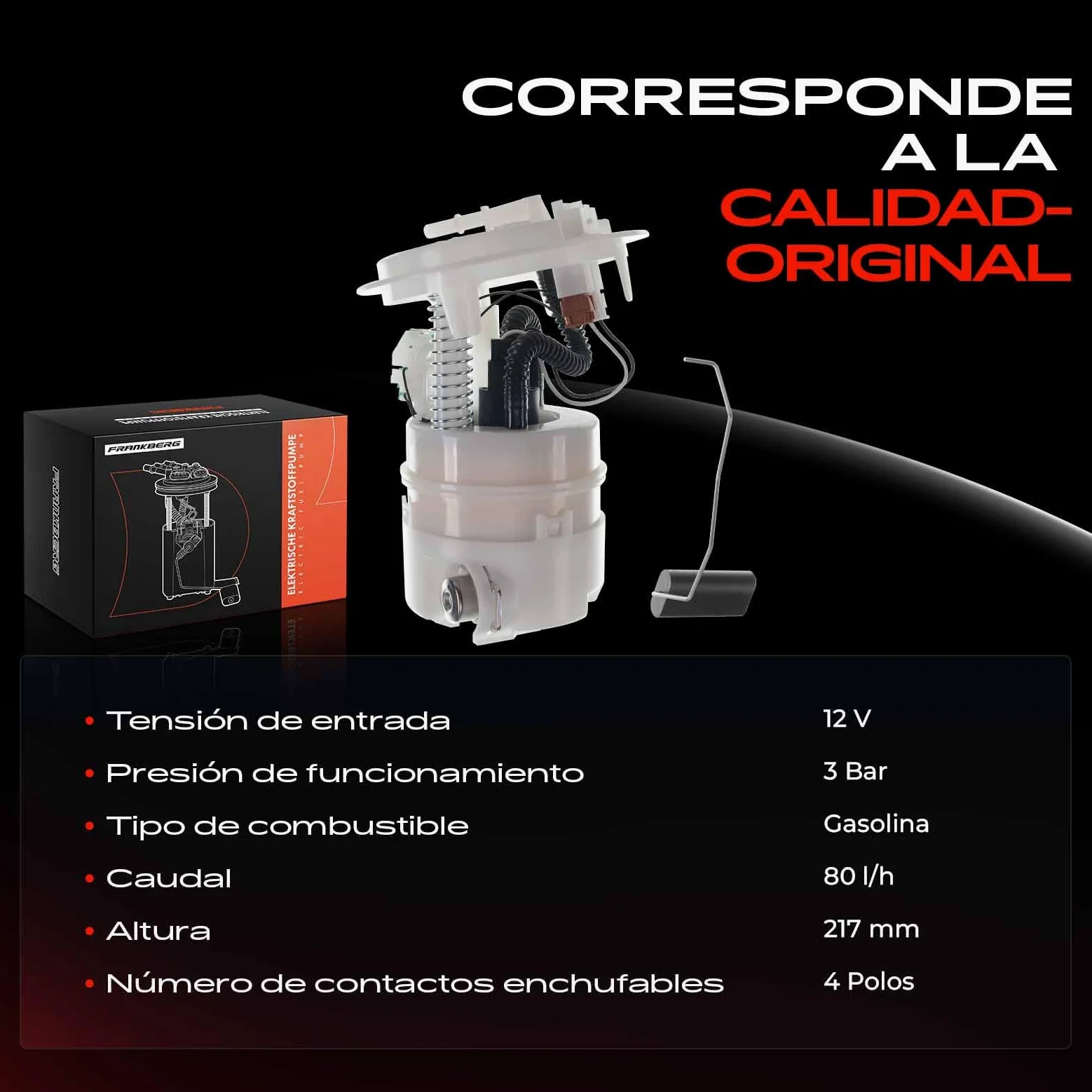 Frankberg Bomba de combustible bomba de gasolina conjunto de módulos de | 4 pines, 77218; Compatible con: Tipi de socio, Berlingo Multispace B9, Caja de socio/MPV, C4 Picasso I MPV UD