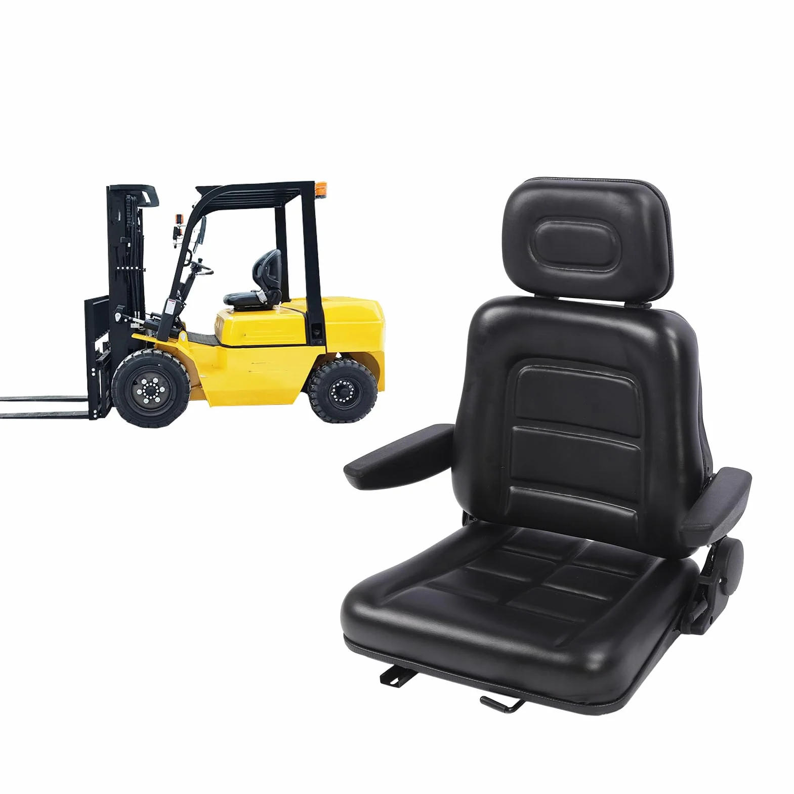 Aramox Asiento de Tractor con Reposacabezas, Asiento Ajustable de 3 Niveles, Pieza de Repuesto de Asiento de Tractor para Cortacésped, Minicargador, Manipulador Telescópico, Excavadora,