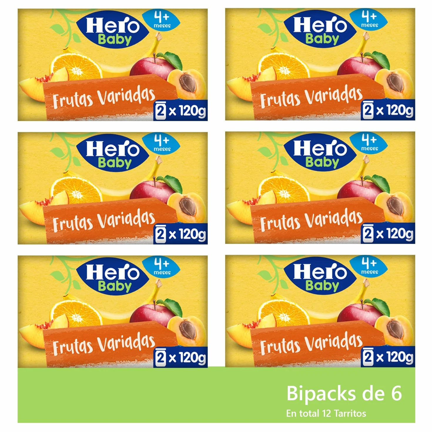 Hero Baby Tarritos de Frutas Variadas 100% Naturales Sin Azucares Añadidos Alimento Infantil 4 meses 120 g Pack 12