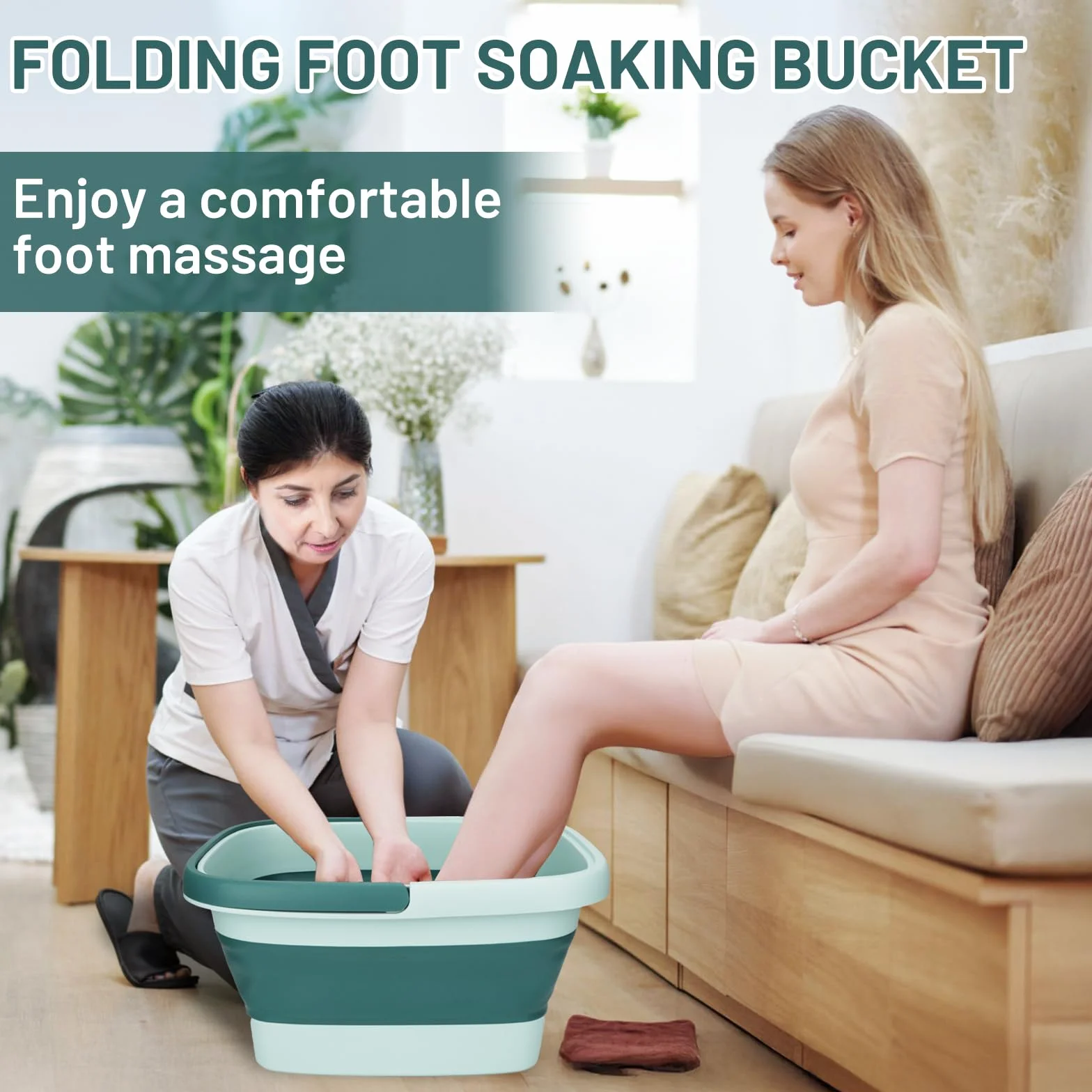 Tina de baño de pies plegable 15L con asa y rodillos de masaje SPA hidromasaje ergonómica verde claro