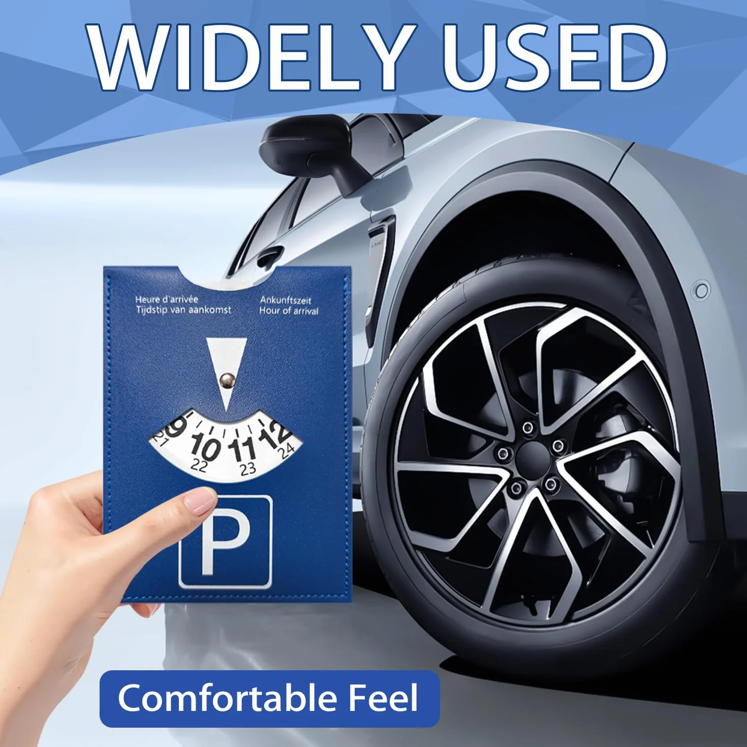 Discos de aparcamiento de lujo maxi de piel sintética suave, modelo de lujo para uso en toda Europa, reloj de parquímetro, accesorio universal para coche, moto, autocaravana (azul)