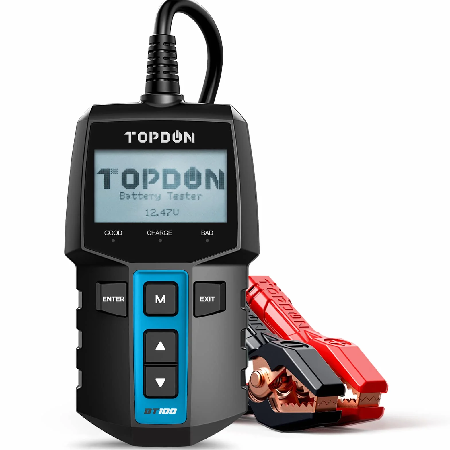 TOPDON BT100 Comprobador de Baterias de Coche 12V, 100-2000 CCA Probador de Batería Auto para Arranque y Sistema de Carga, Analizador de Batería Digital para Coche, Camión, Moto, ATV, SUV, Barco,Yate