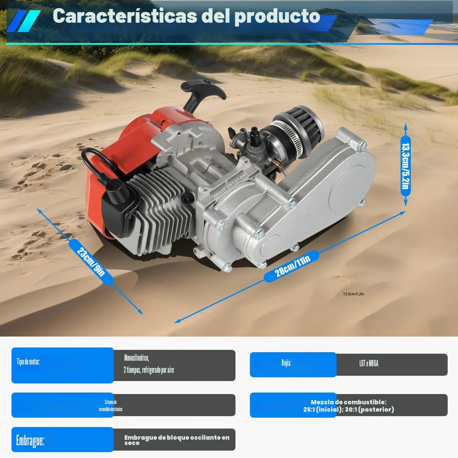 MINRS Motor de 49 CC de 2 tiempos, mini motor, motor de cilindro único, refrigeración por aire, arranque manual mejorado, caja de cambios CVT 1,9 kW 3 CV para mini dirt bike, beach bike, ATV