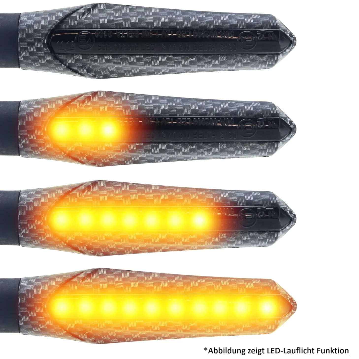 Area1 Juego de intermitentes LED M8 (4 unidades), efecto de luz de marcha atrás, certificado E, E-Mark (ECE) (V5), color negro, compatible con 4 x + relé)