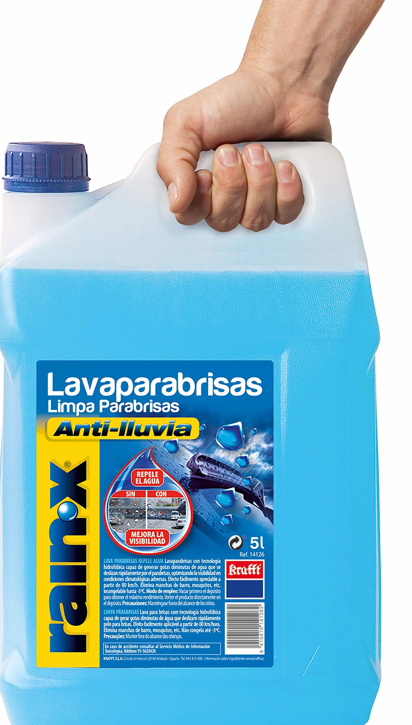 Rain-X Limpiaparabrisas Coche Concentrado Tecnología Hidrofóbica Antilluvia Protección -5ºC 5L