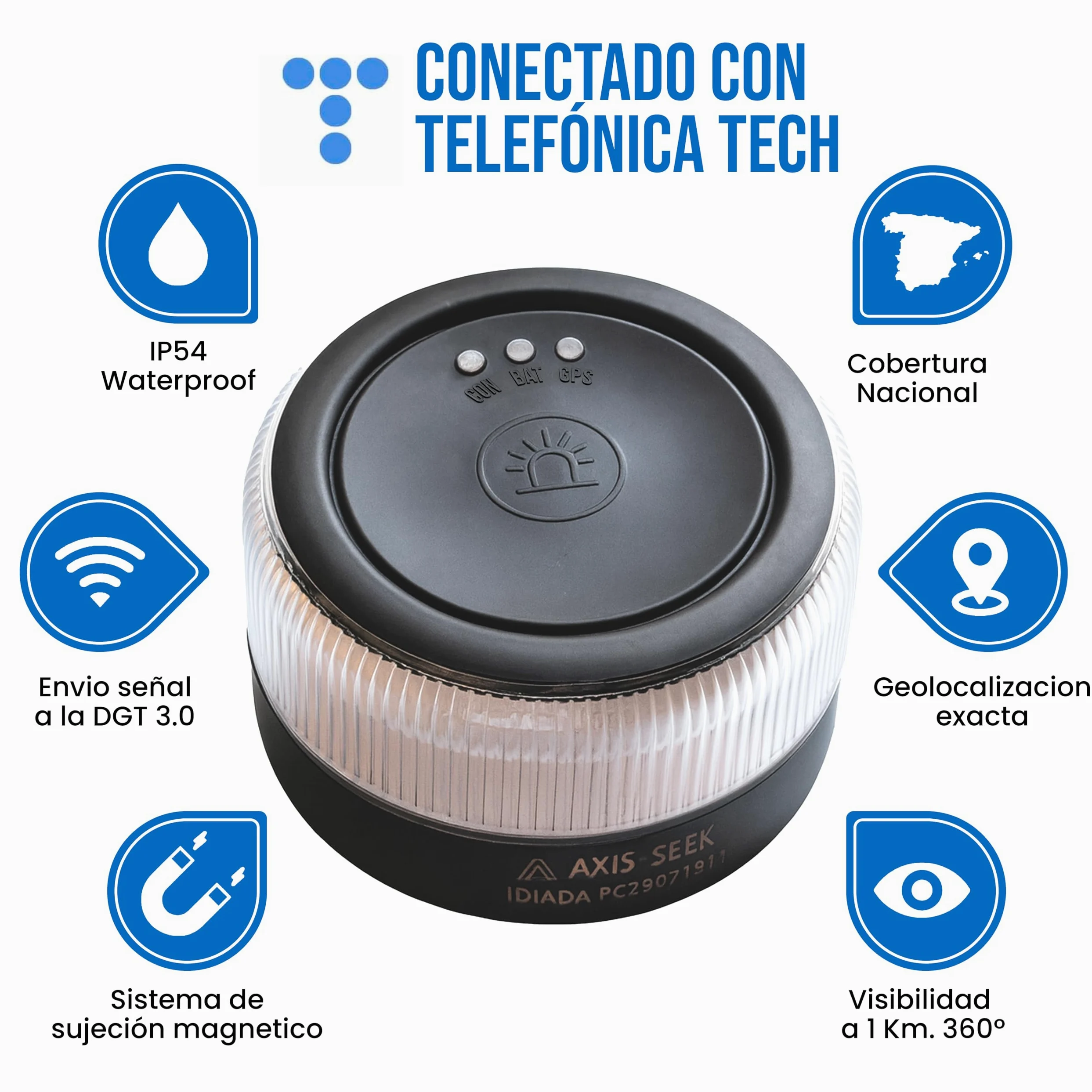 Baliza V16 Homologada por la DGT 3.0, Luz Emergencia LED con Geolocalizacion y con Pilas Incluidas, GPS y SIM
