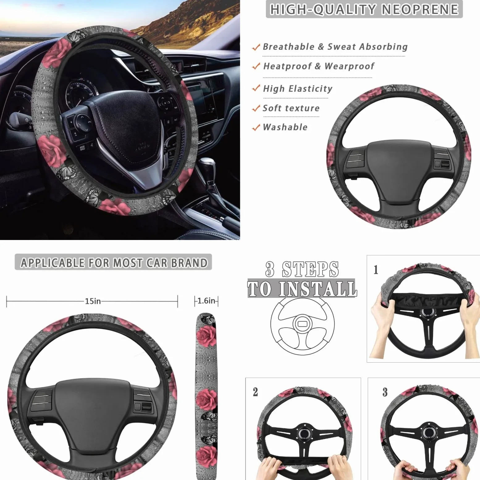 Xoenoiee Juego completo de fundas universales para asiento de auto, incluye soporte para gafas de sol, soporte para gafas de sol, funda para volante, almohadillas para cinturón de seguridad, llaveros