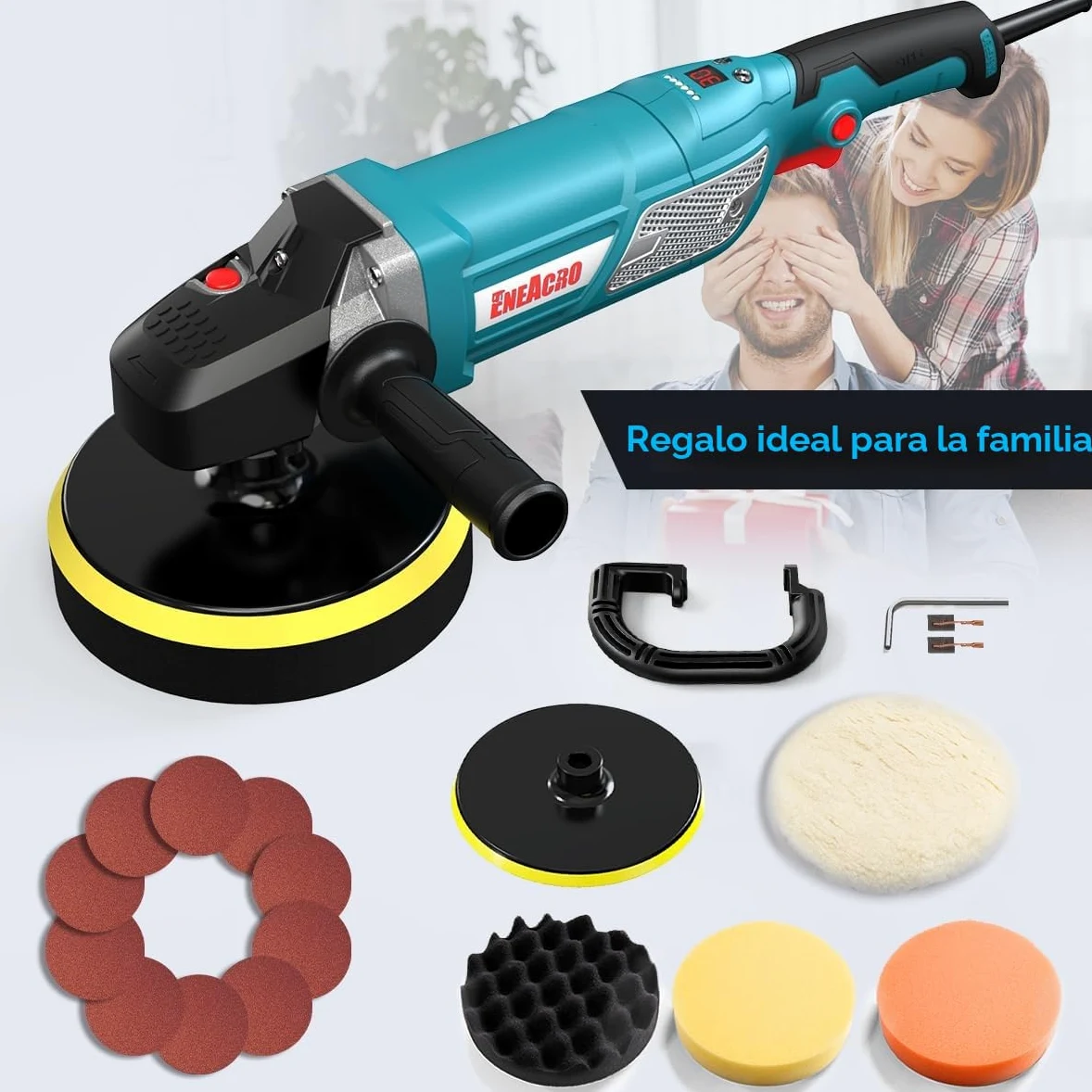 ENEACRO Pulidora Coche 1800W Velocidad Variable Pantalla LCD Plato Apoyo 150/180mm Mangos Desmontables