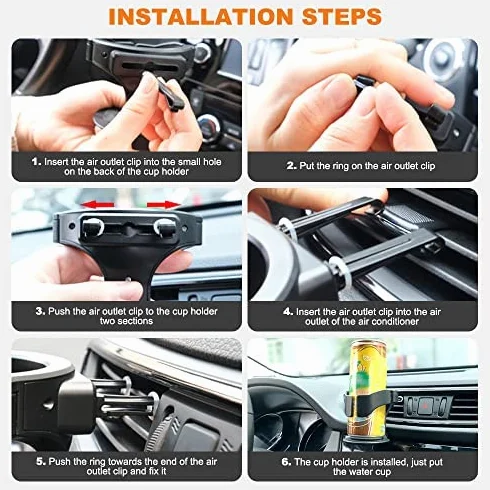 2 Piezas Portavasos para Coche, Posavasos Coche Ajustable Universal con 3 Pares Clips, Multifuncional Portavasos para Automóvil para Botella Termo Taza Bebida Cenicero