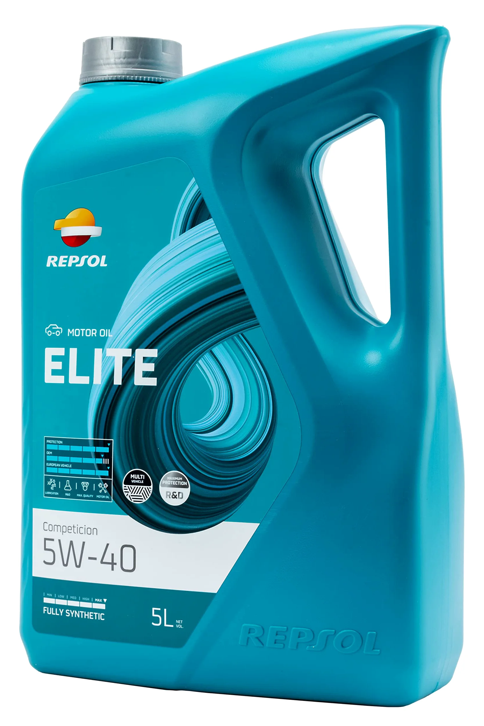REPSOL Aceite de motor 5W-40 Elite aceite ACEA A3/B4 API SN API CF Competition 5L Compatible con VW Polo V Hatchback 6R1, 6C1 up! Hatchback 121, 122, BL1, BL2, BL3, 123 Passat B8 Variant 3G5, CB5